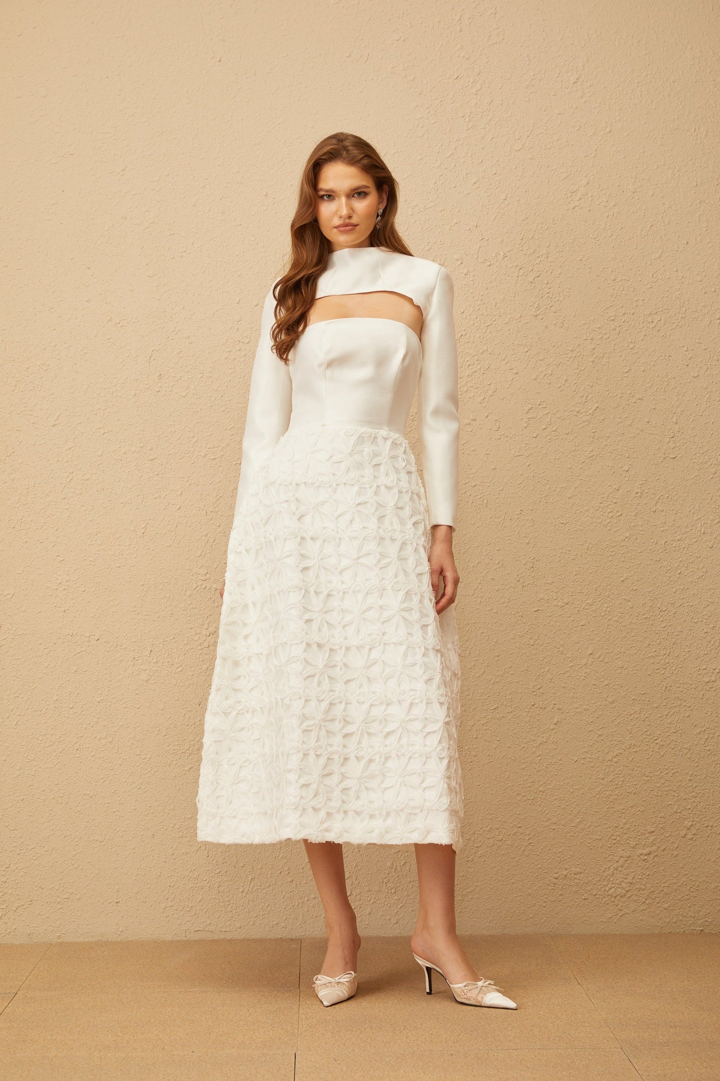 Dulcie White Floral Jacquard Shawl Dress Set