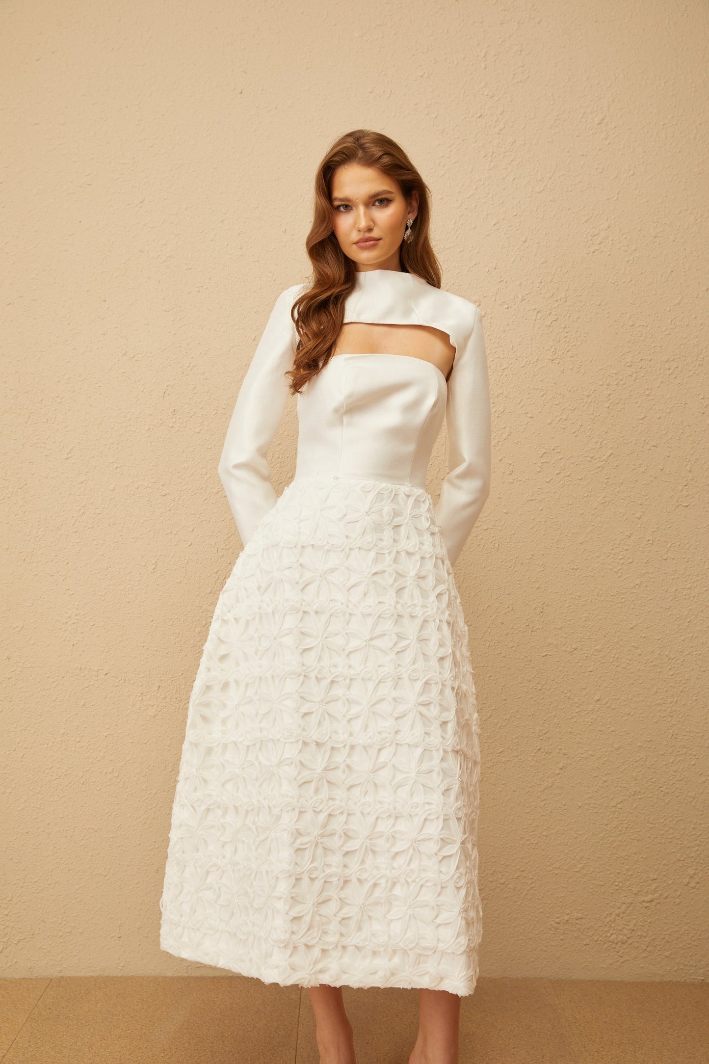 Dulcie White Floral Jacquard Shawl Dress Set