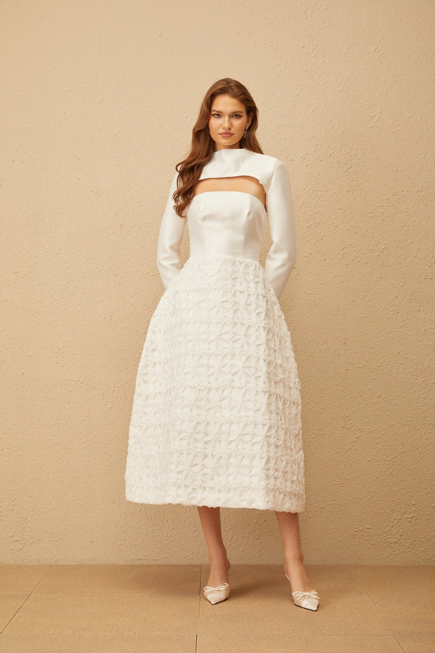 Dulcie White Floral Jacquard Shawl Dress Set