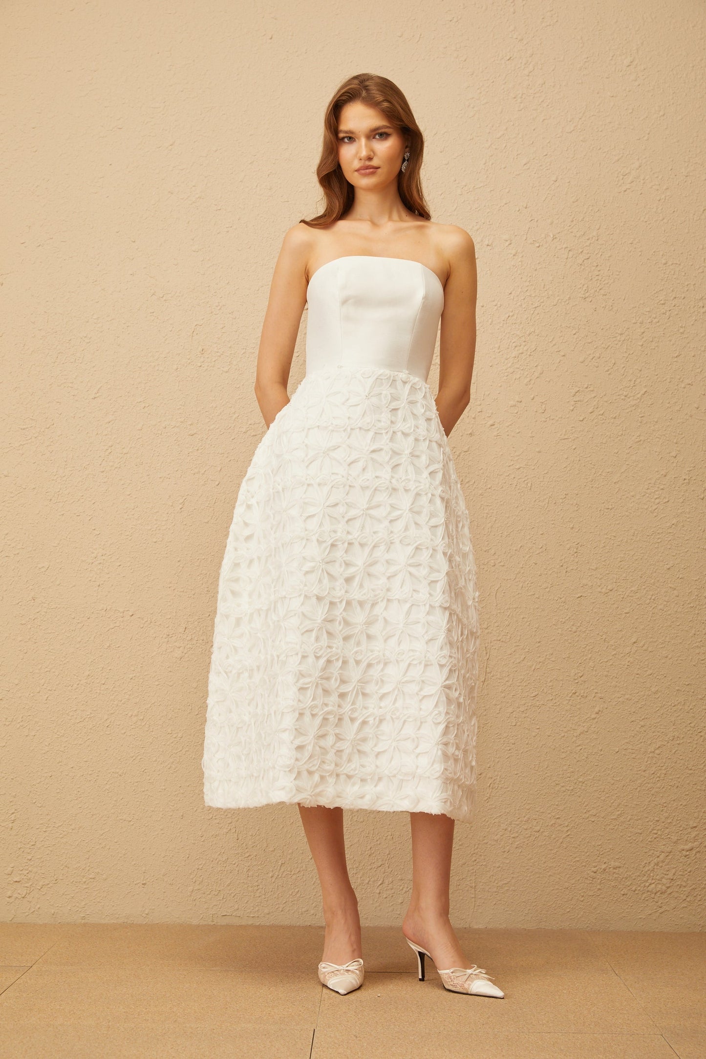 Dulcie White Floral Jacquard Shawl Dress Set
