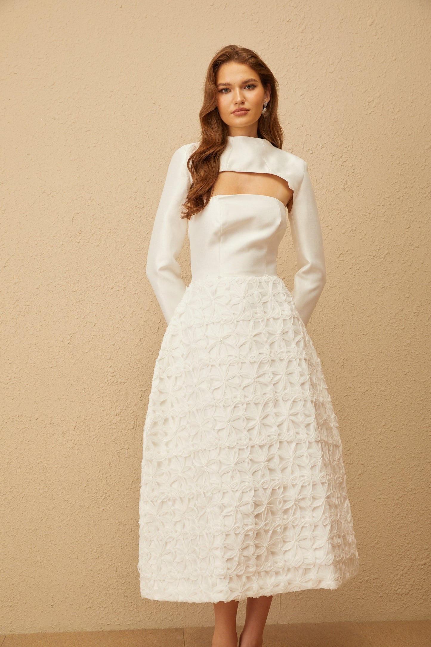 Dulcie White Floral Jacquard Shawl Dress Set