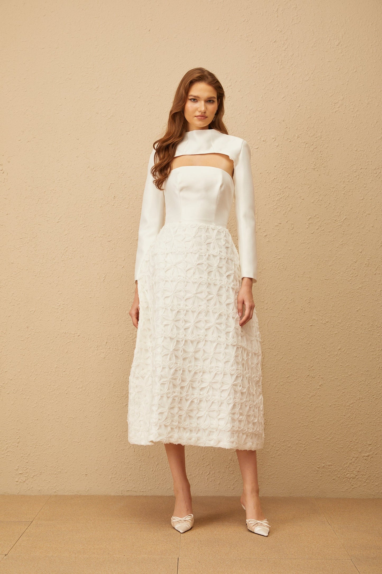 Dulcie White Floral Jacquard Shawl Dress Set