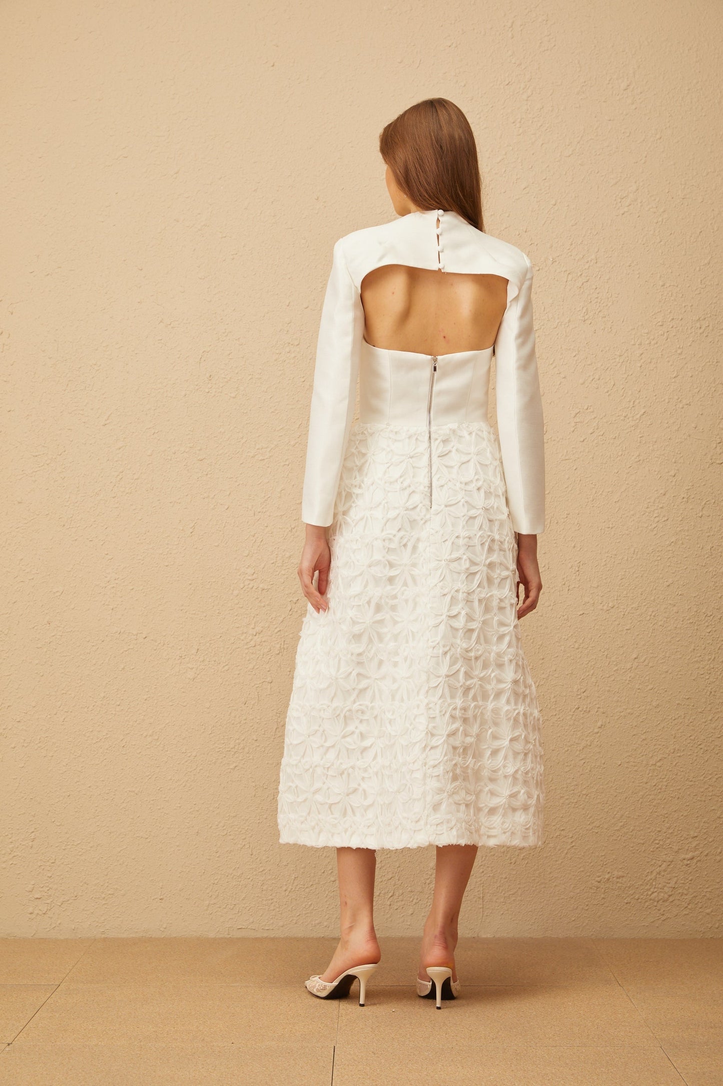 Dulcie White Floral Jacquard Shawl Dress Set