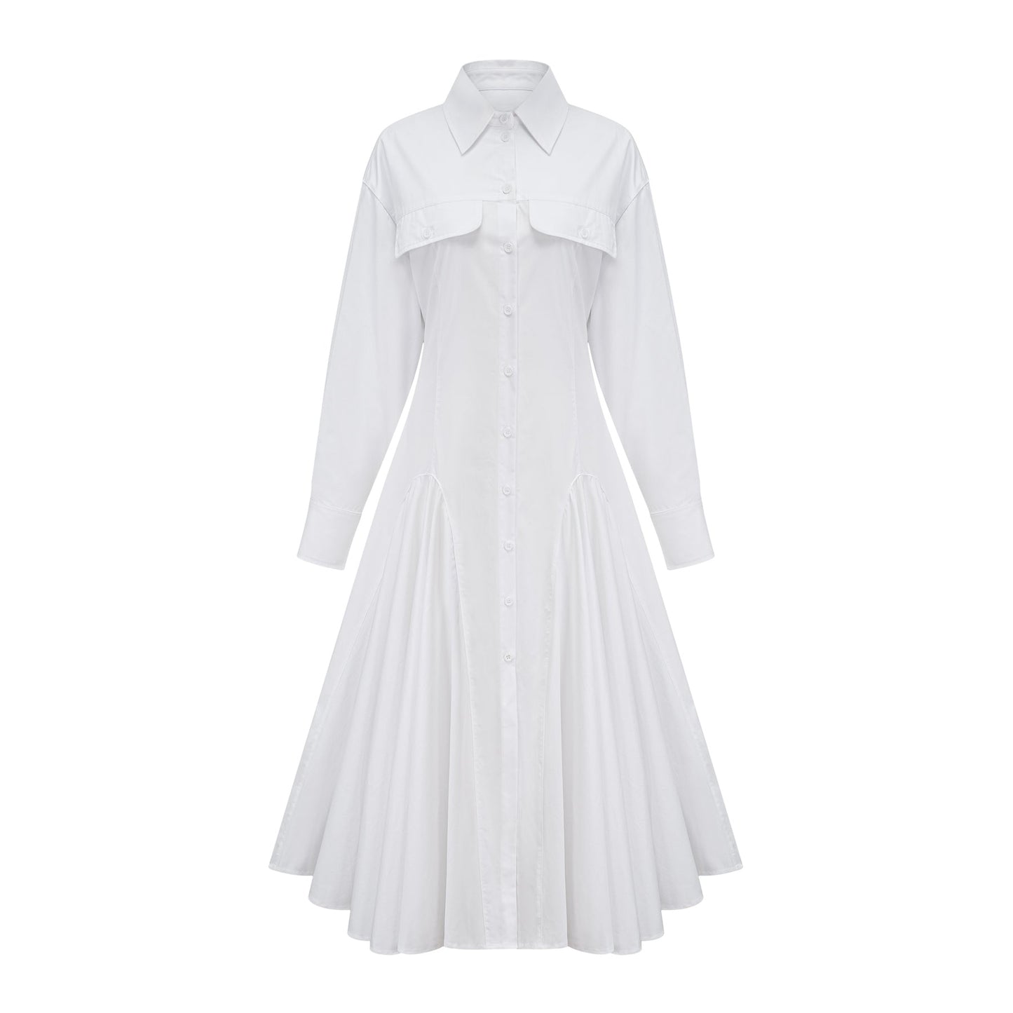 Dulcie white frontslit shirred shirt dress