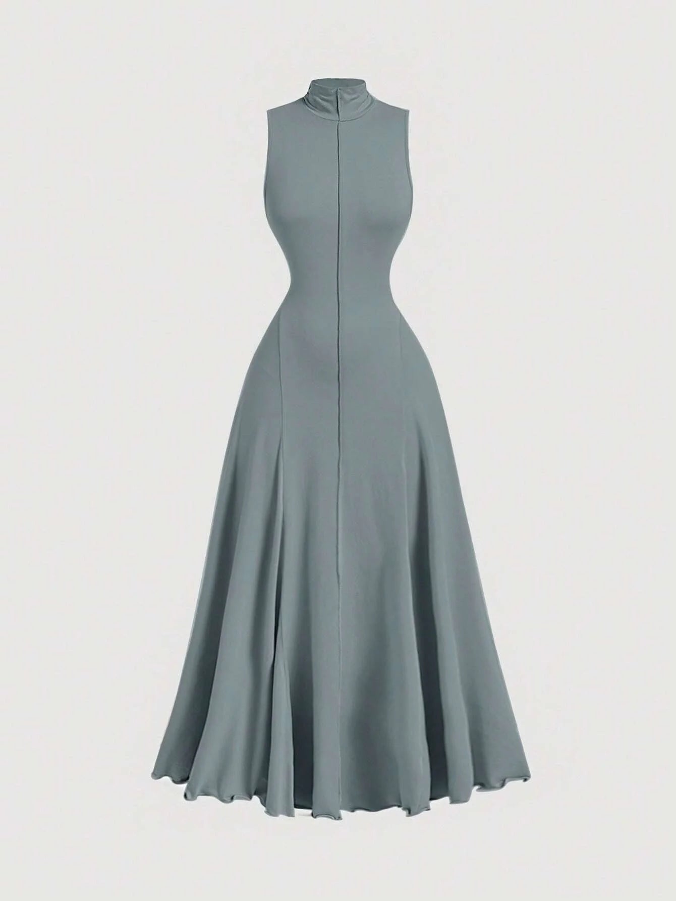 Dusty Blue Turtleneck Sleeveless Dress For WomenFall Long DressesCruise Women OutfitsElegant