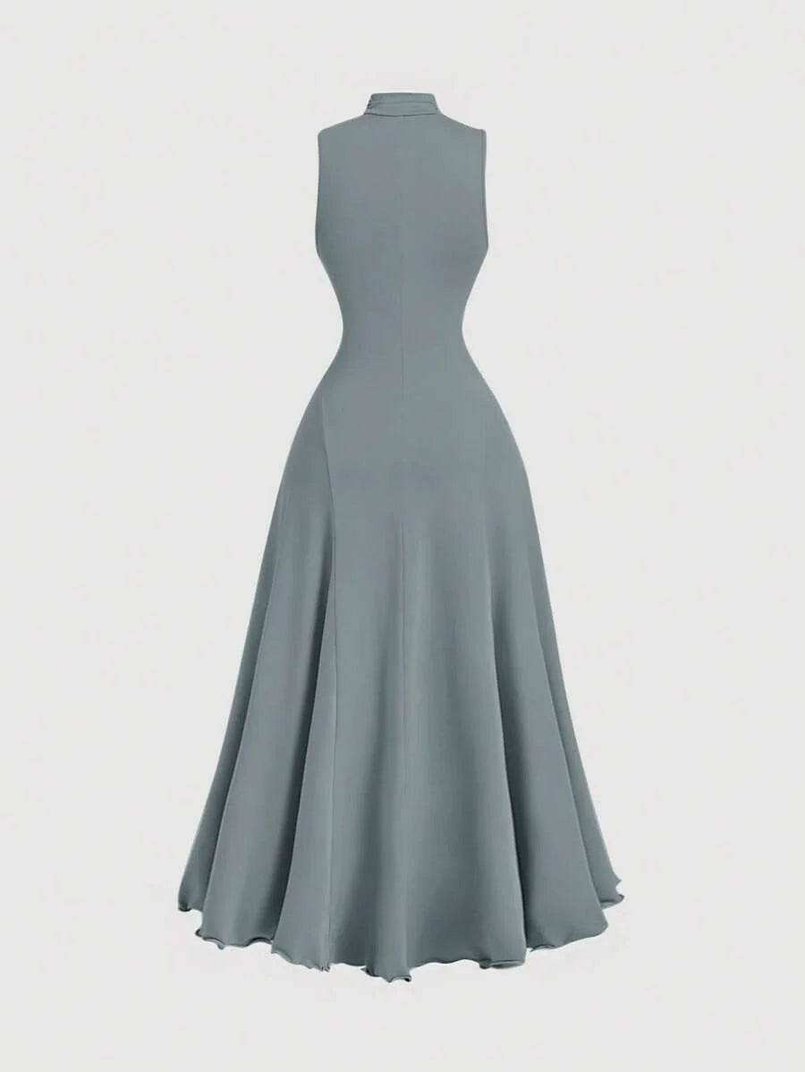 Dusty Blue Turtleneck Sleeveless Dress For WomenFall Long DressesCruise Women OutfitsElegant