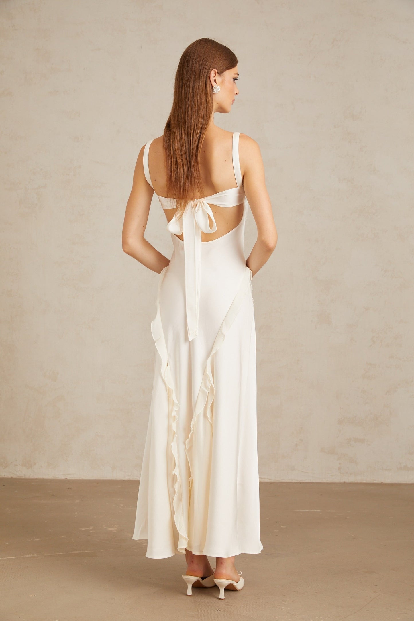 Eeva White Ruffled Trim Maxi Dress