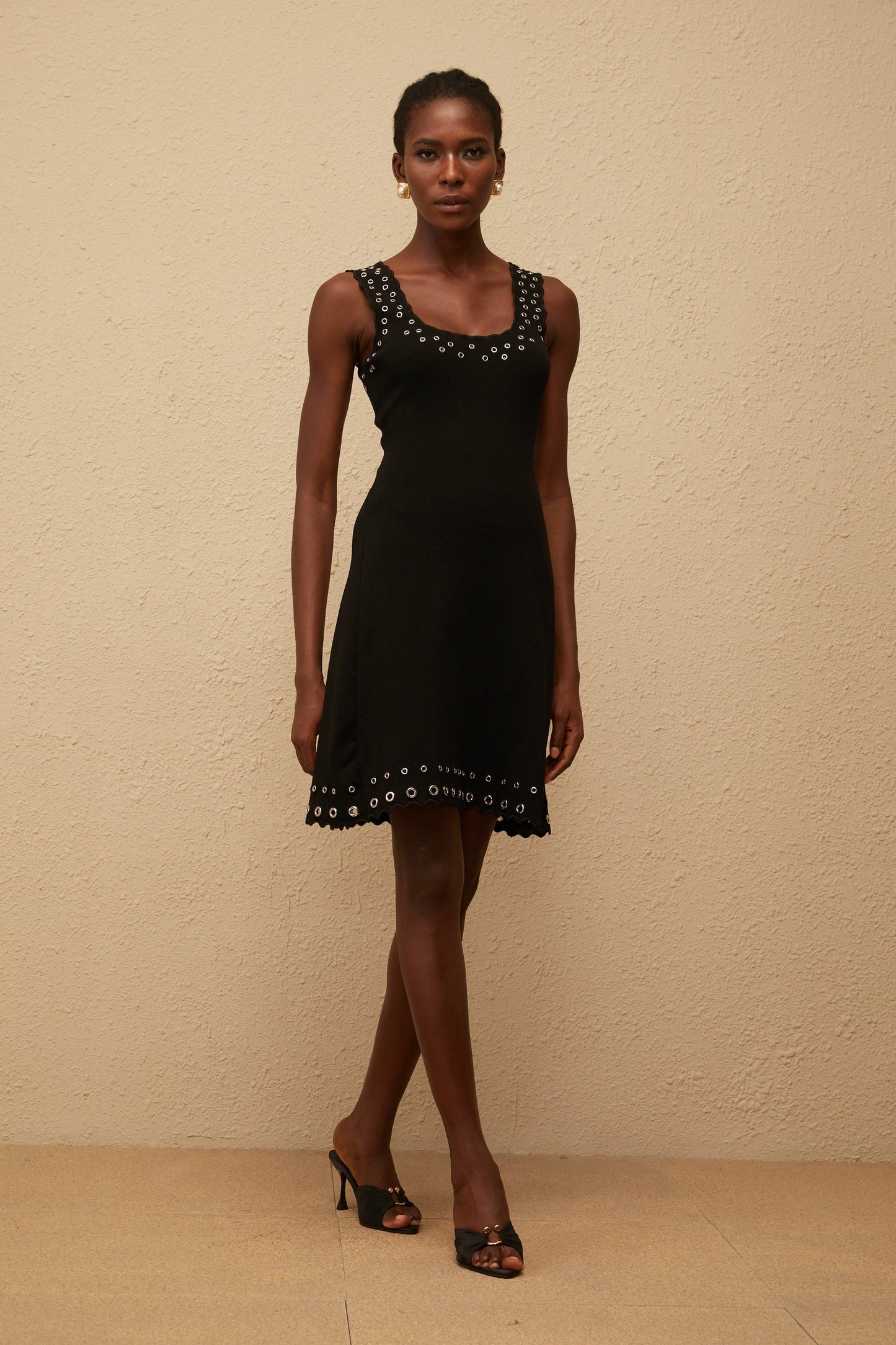 Eirene Black Eyelet Detail Knit Mini Dress
