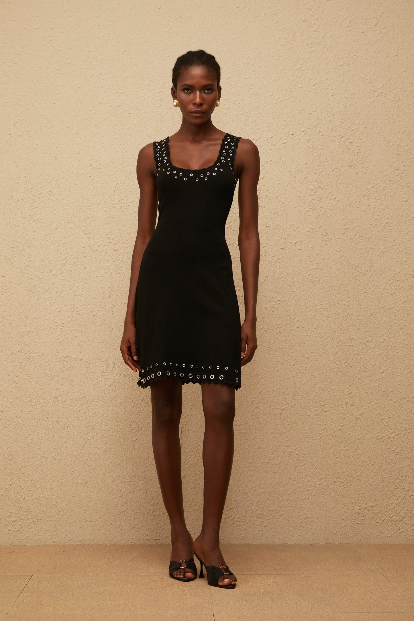 Eirene Black Eyelet Detail Knit Mini Dress