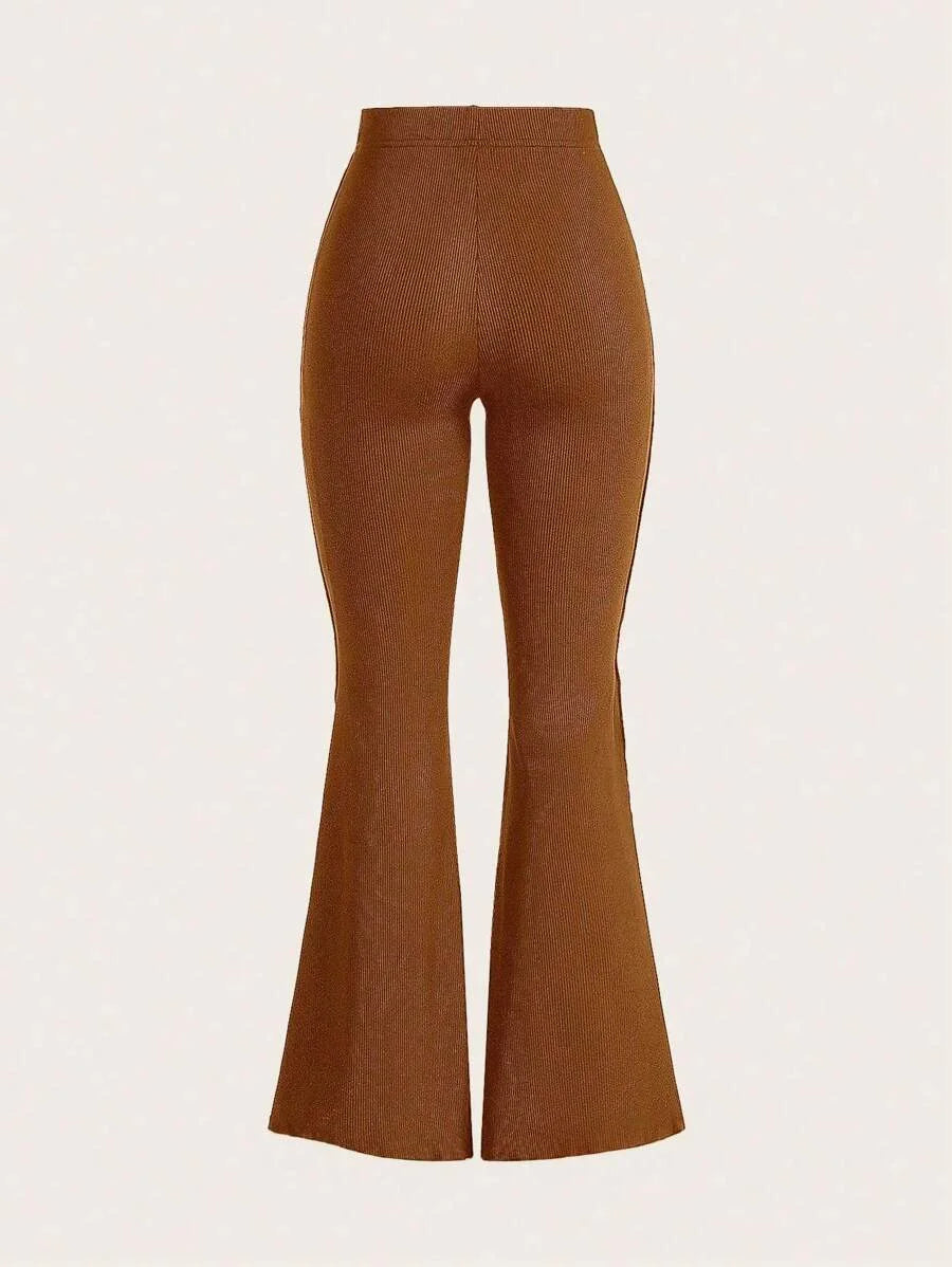Elastic Flare Leg Womens Long Pants With Soft Mushroom Hem