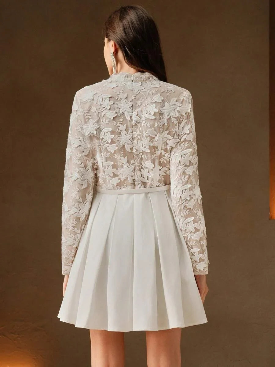 Elegant 3D Floral Embroidered Patchwork Pleated Waist Dress SpringSummer For New Year Valentines