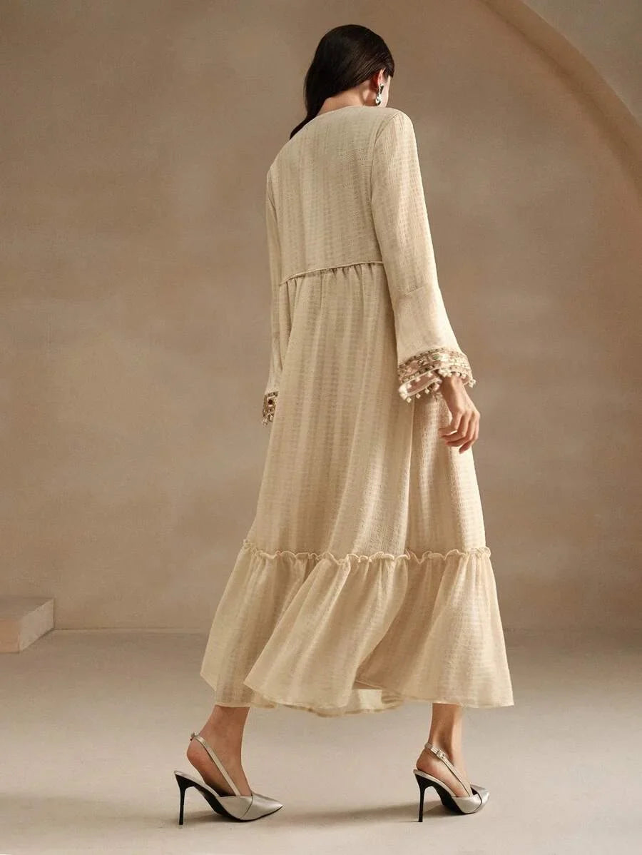 Elegant Embroidery amp Beaded Decor ALine Dress For Women Maxi Women Outfit