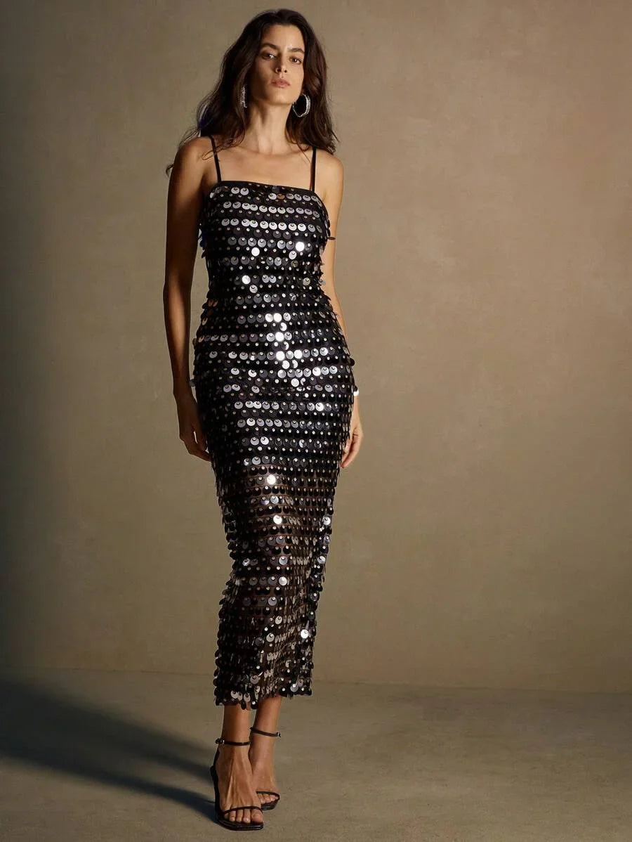 Elegant Fitted Sequined Dress With A Strong Sense Of Design Maxi Women Outfit