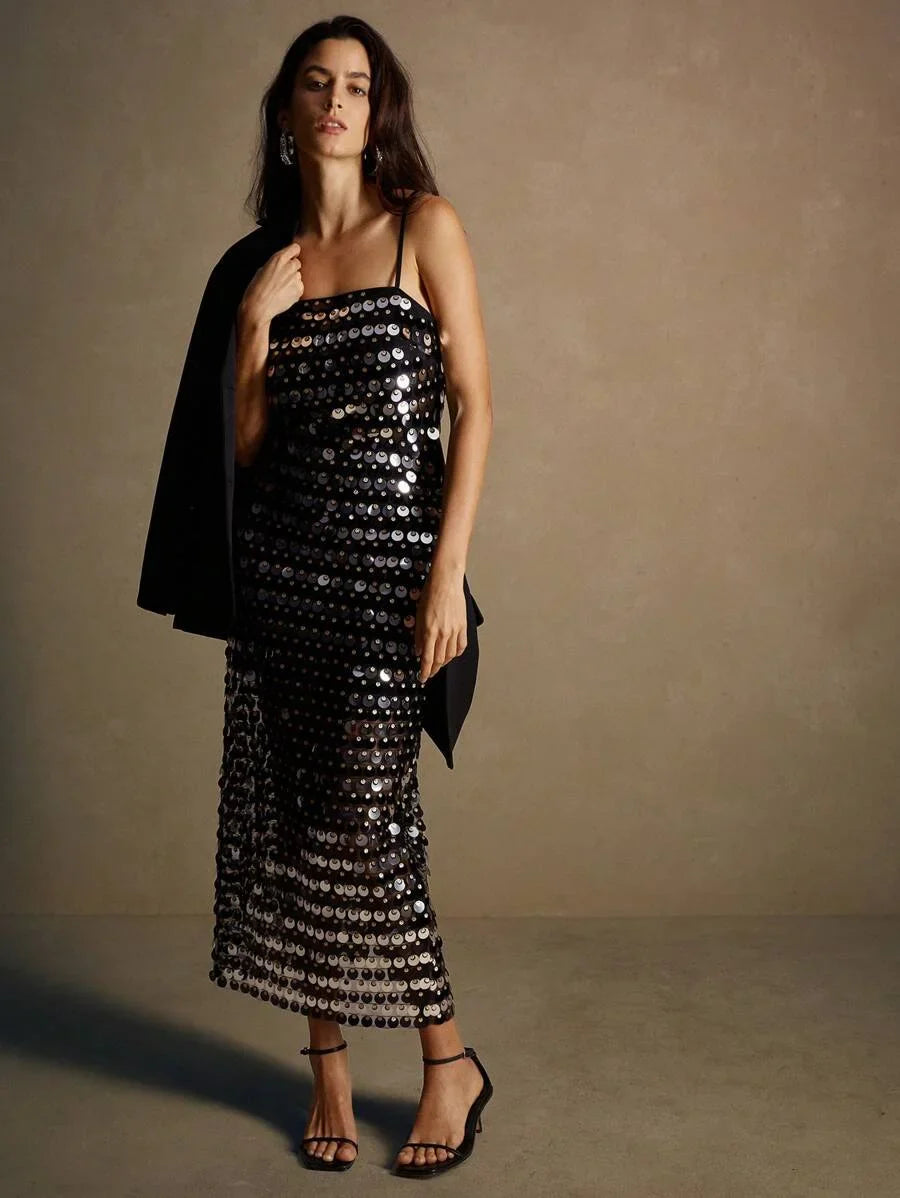 Elegant Fitted Sequined Dress With A Strong Sense Of Design Maxi Women Outfit
