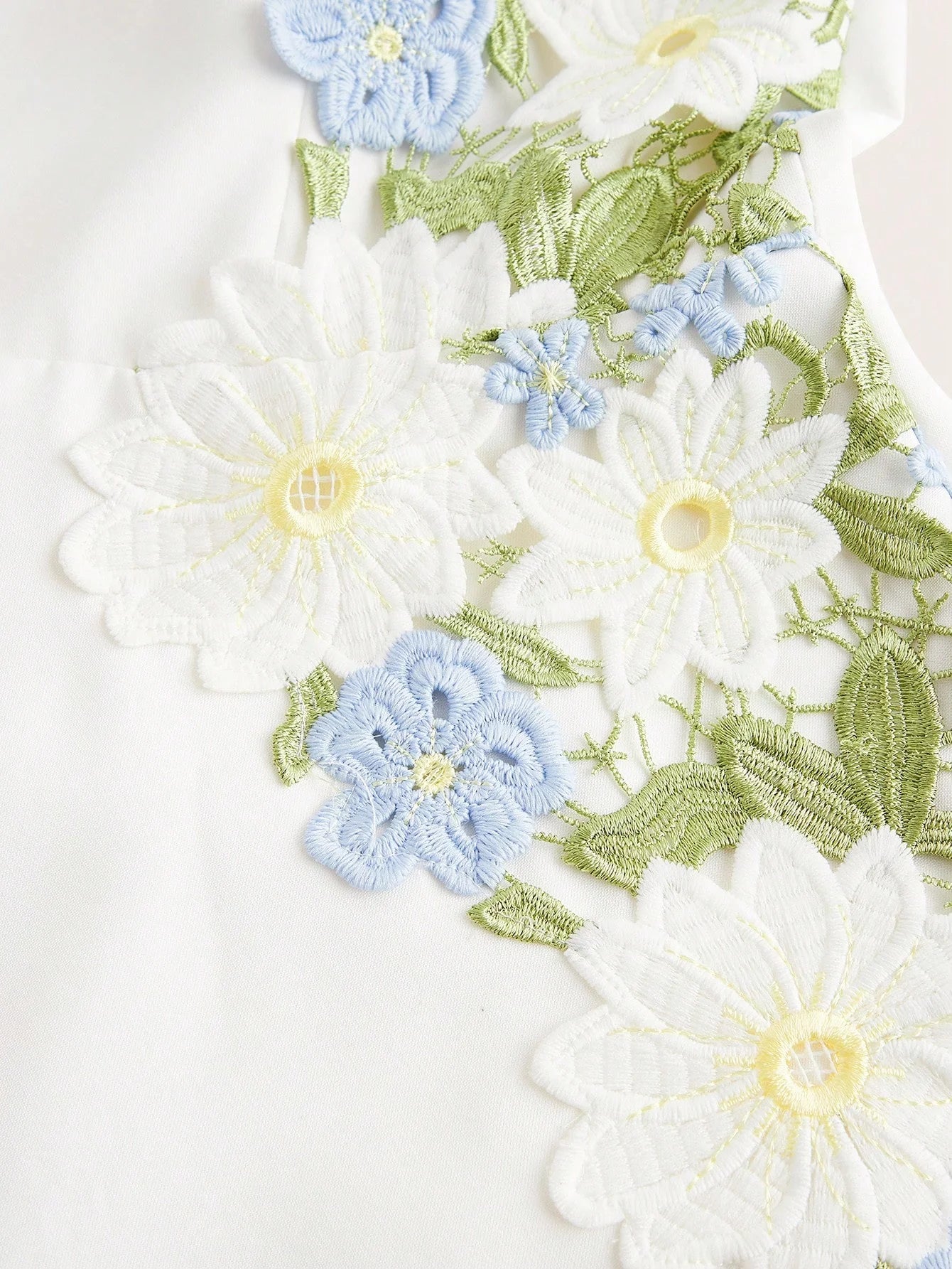 Elegant Floral Embroidery amp Hollow Out Ruched Waist Womens Dress FestivalGoing OutVacation
