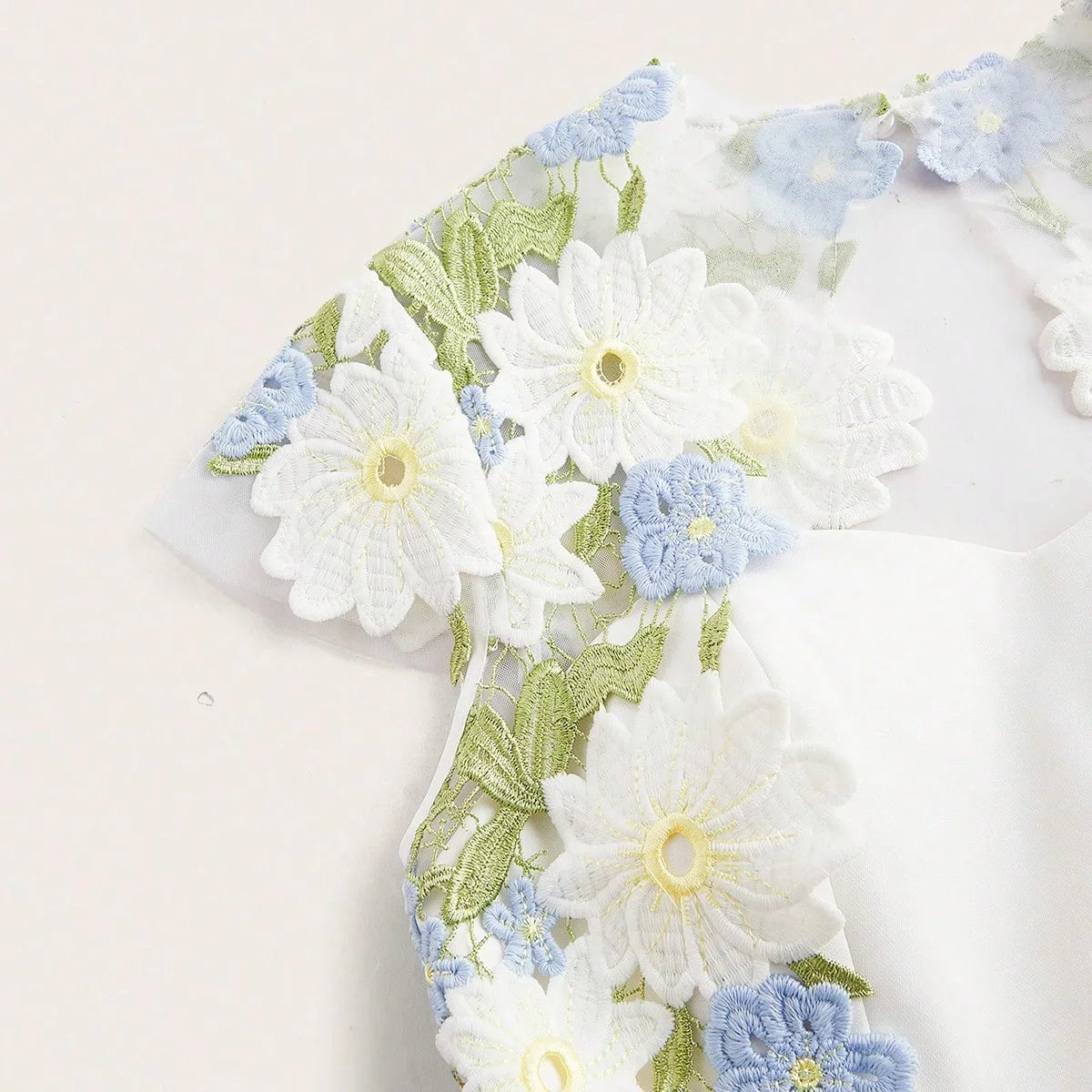 Elegant Floral Embroidery amp Hollow Out Ruched Waist Womens Dress FestivalGoing OutVacation