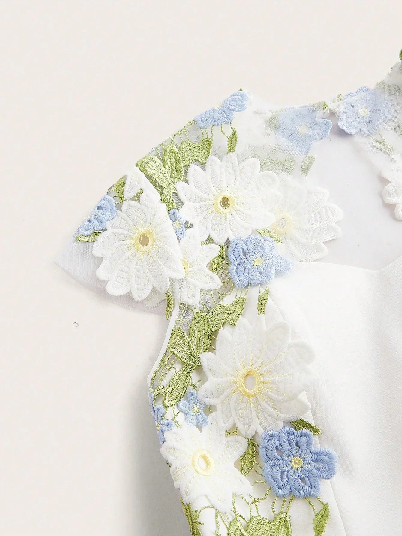 Elegant Floral Embroidery amp Hollow Out Ruched Waist Womens Dress FestivalGoing OutVacation