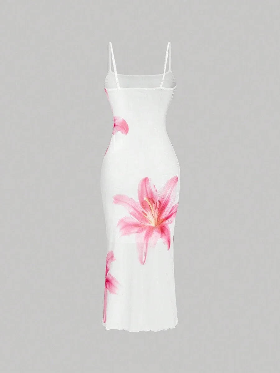 Elegant Floral Print Slip Dress Resort Style Dress Fall DressNew Year Eve DressThanksgiving Women