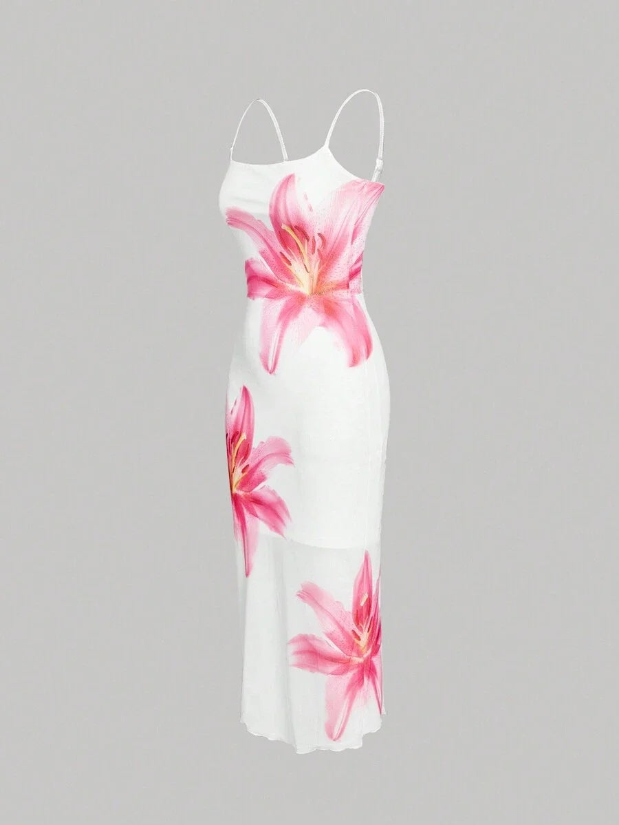 Elegant Floral Print Slip Dress Resort Style Dress Fall DressNew Year Eve DressThanksgiving Women