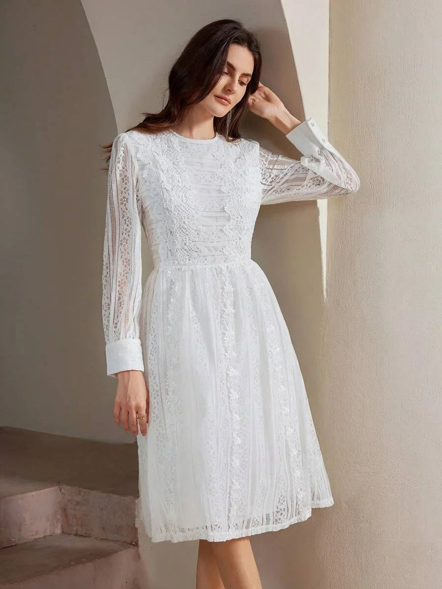 Elegant French Rose Lace Womens Evening Dress Maxi Women Outfit