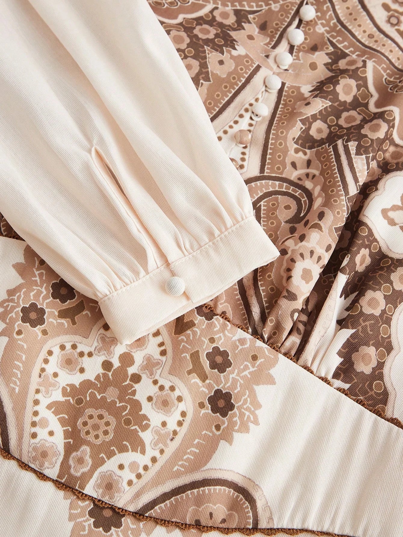 Elegant Paisley Print Long Sleeve Stand Collar Lantern Sleeve Dress Suitable For Valentines Day New