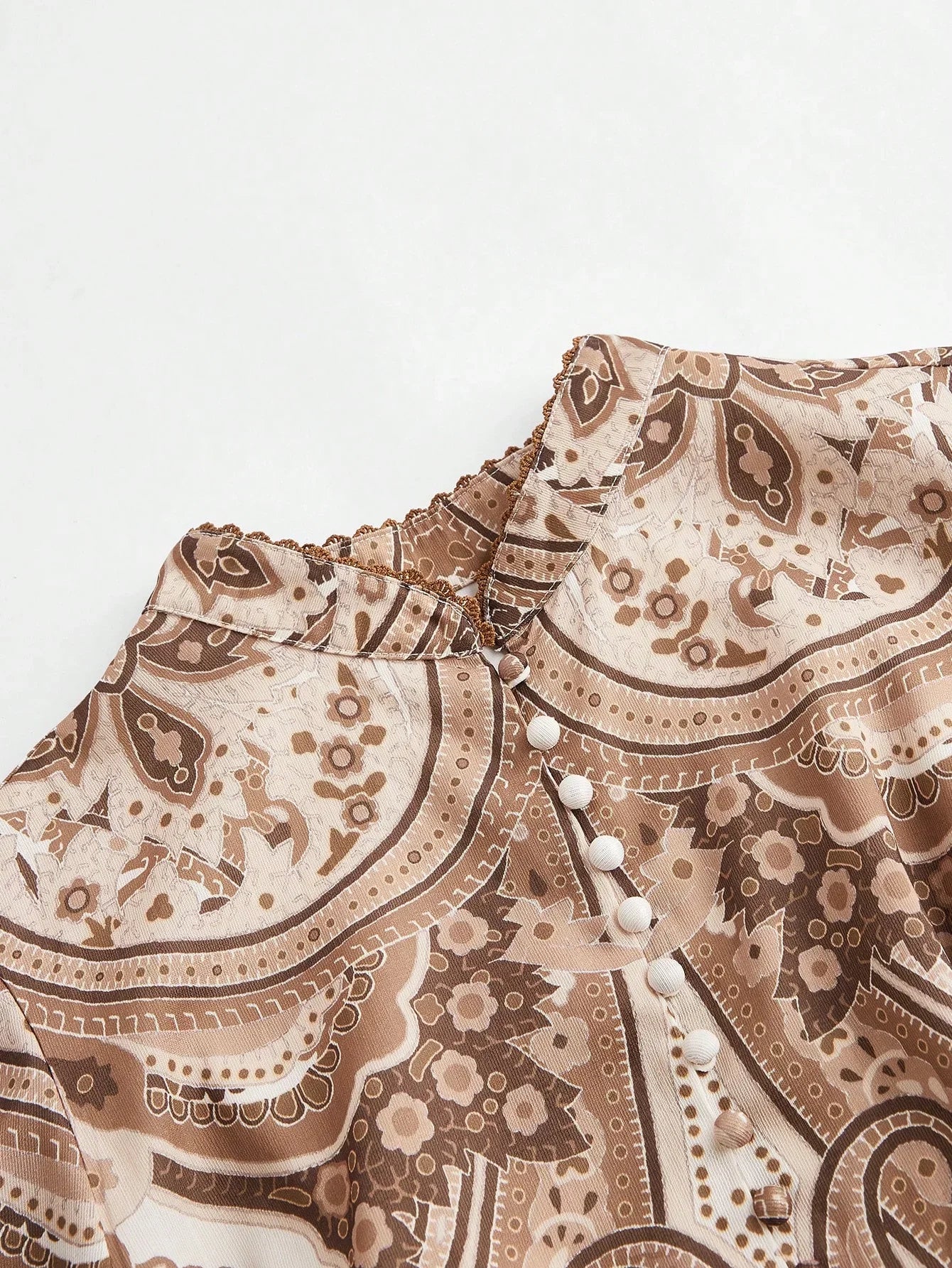 Elegant Paisley Print Long Sleeve Stand Collar Lantern Sleeve Dress Suitable For Valentines Day New