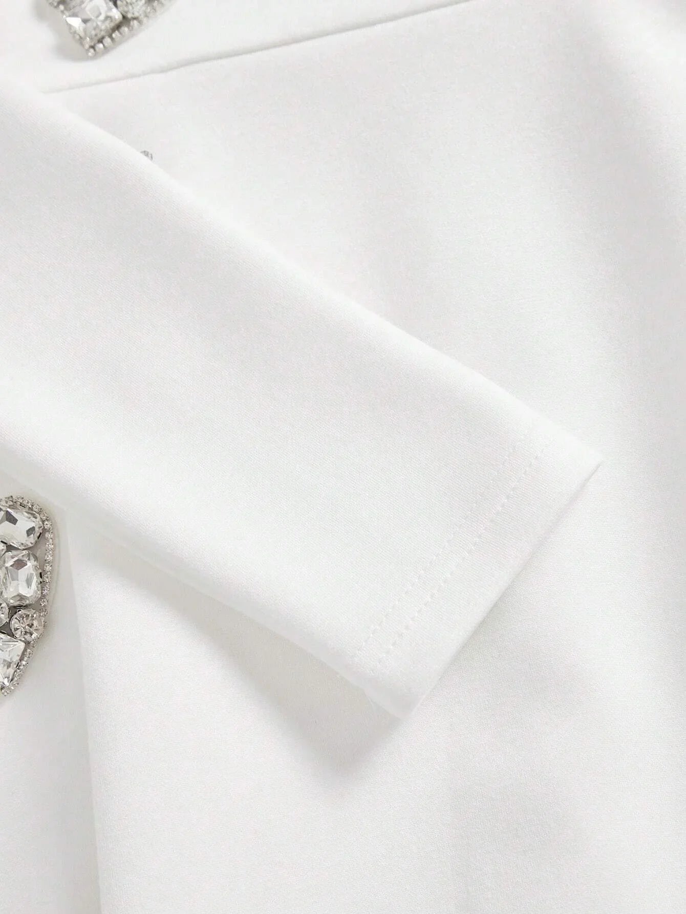 Elegant Rhinestone Heart Decorated White Short Sleeve Mini Dress Autumn