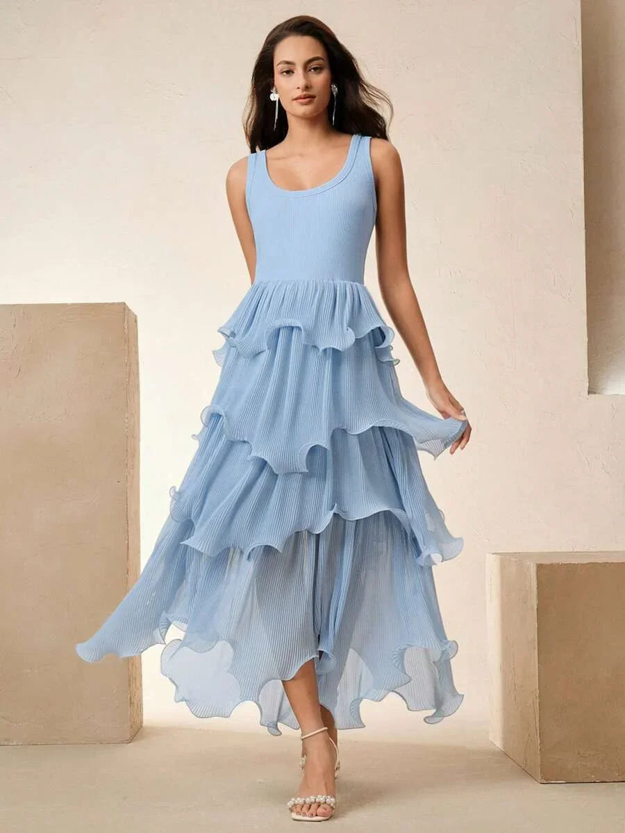 Elegant Sleeveless MidLength Solid Color Dress Beach Festival Summer amp Spring