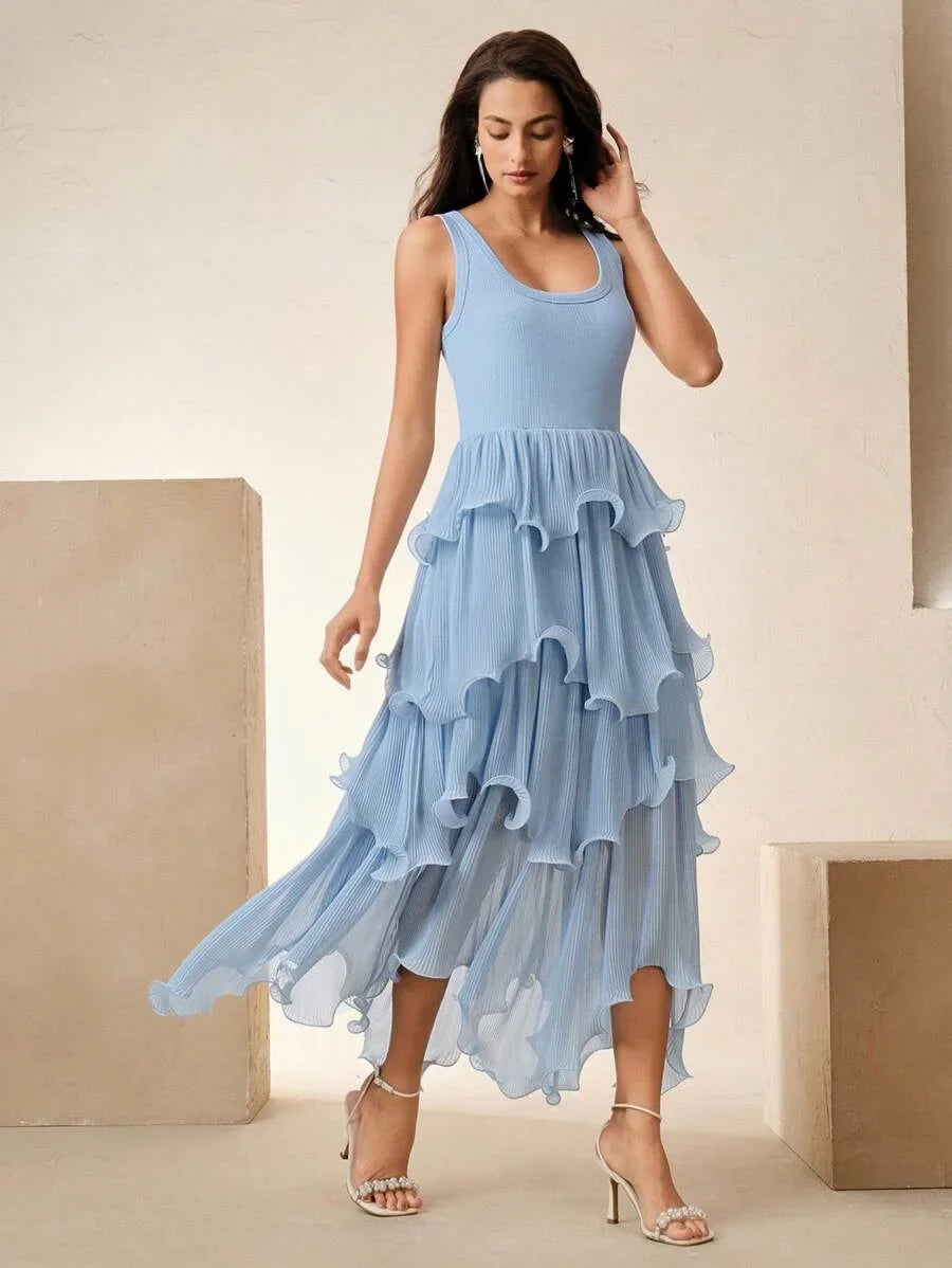 Elegant Sleeveless MidLength Solid Color Dress Beach Festival Summer amp Spring