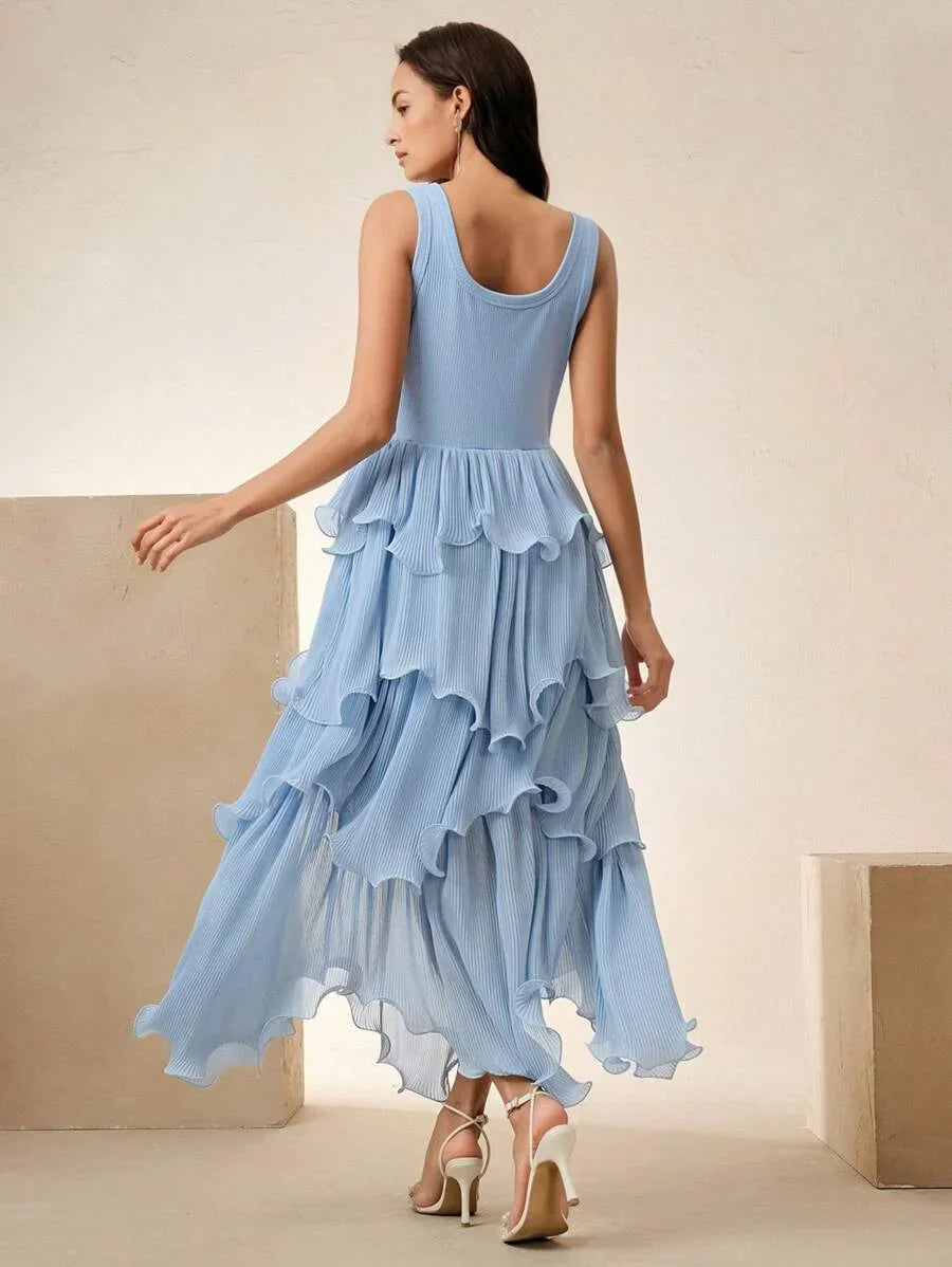 Elegant Sleeveless MidLength Solid Color Dress Beach Festival Summer amp Spring