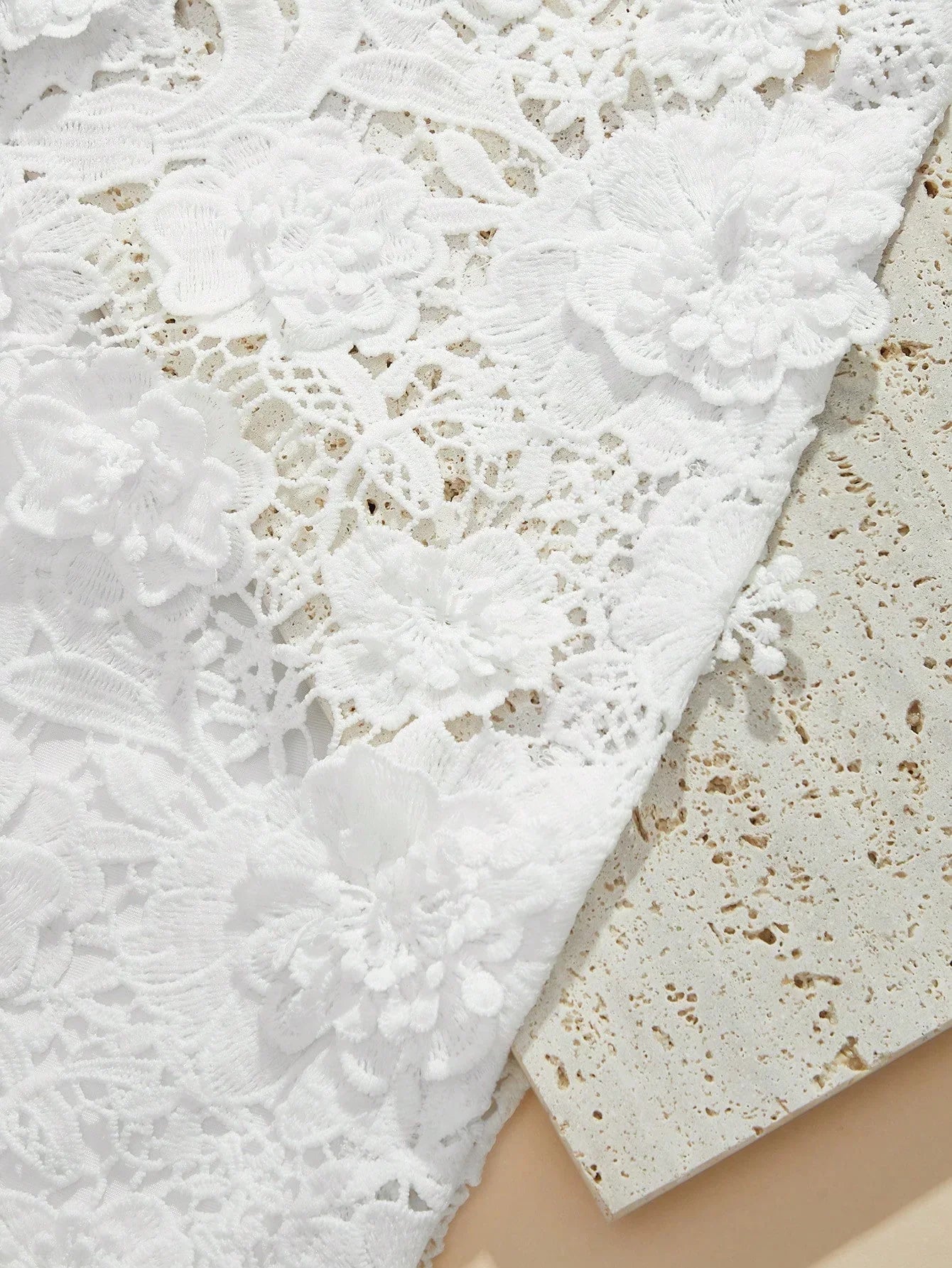 Elegant WaterSoluble 3D Floral Embroidered Long Dress For Women SpringSummer