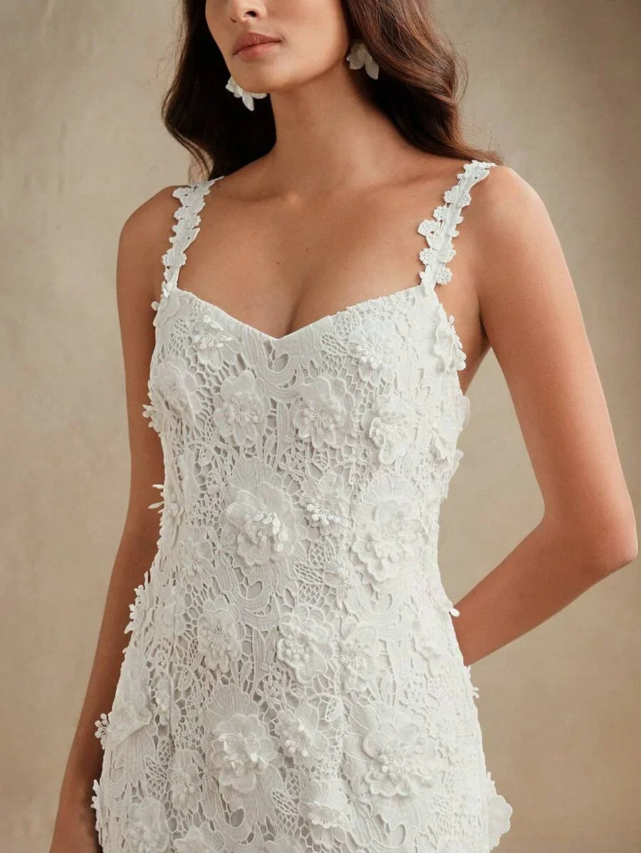 Elegant WaterSoluble 3D Floral Embroidered Long Dress For Women SpringSummer