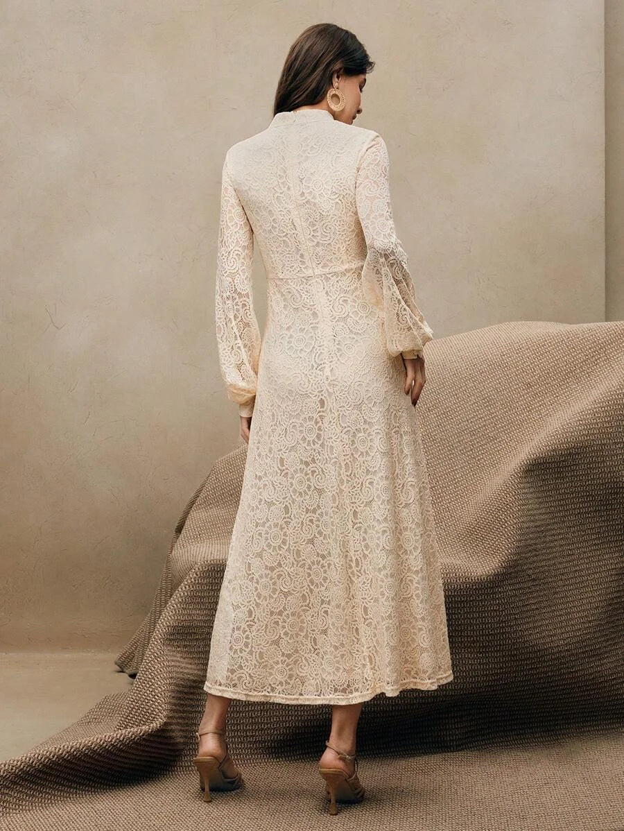 ElegantSpringAll White Woman Outfits Womens Long Sleeve Lace Burgundy Dress Maxi Women Outfit