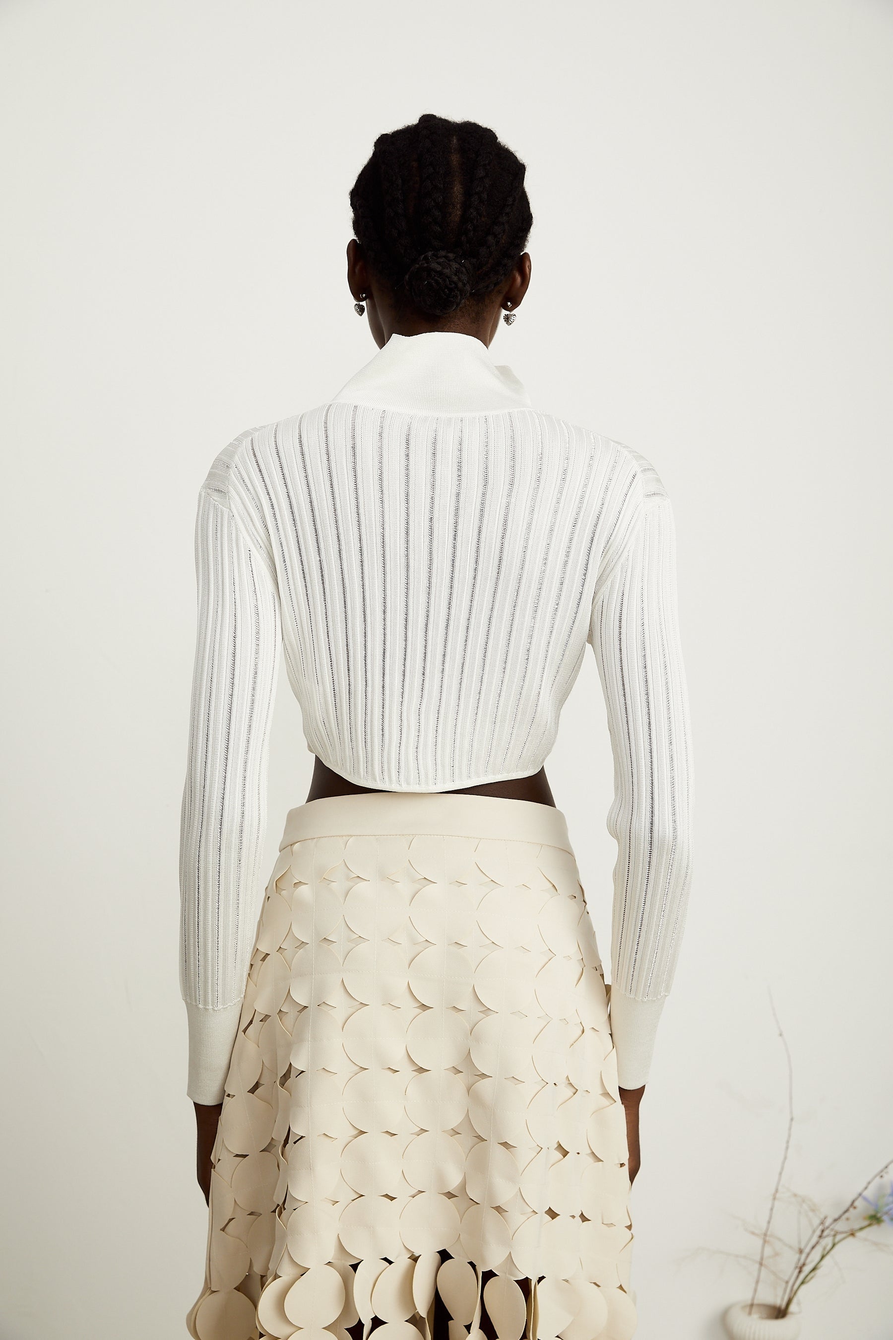 Éléonore white highneck ribbedknit crop top