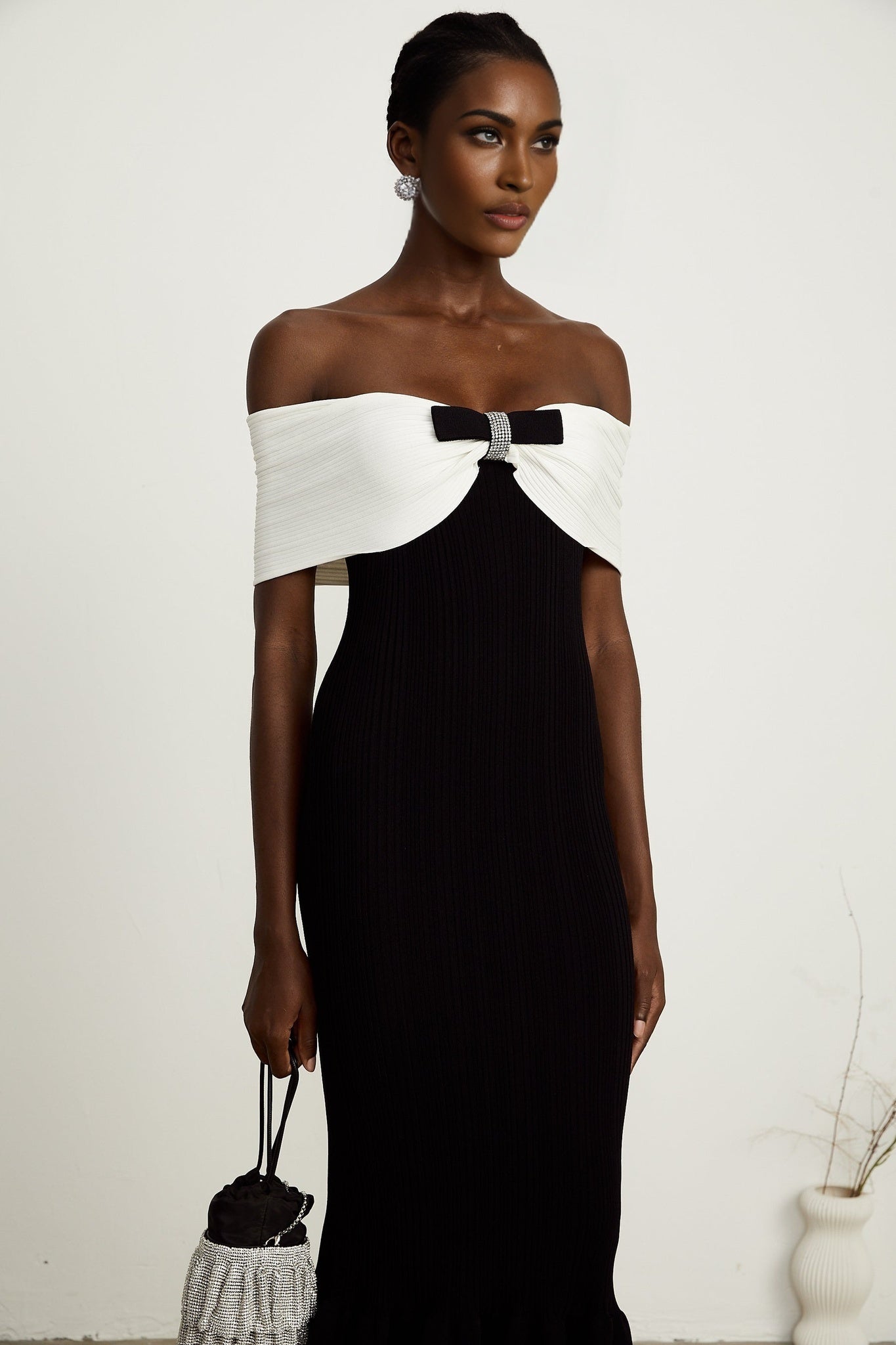 Éliane bowdetail ribbed maxi dress