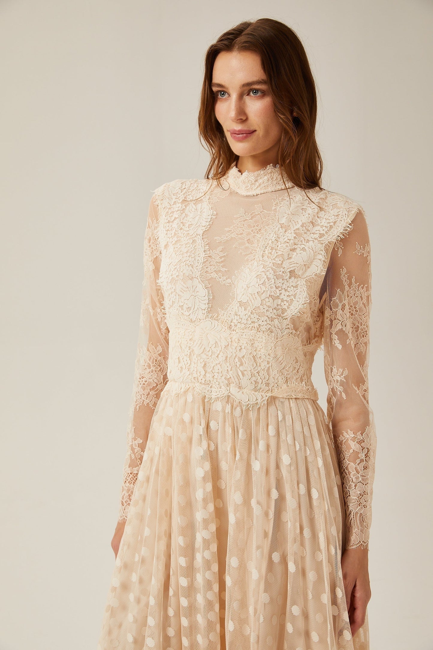 Éliane polkadot laceembroidered midi dress