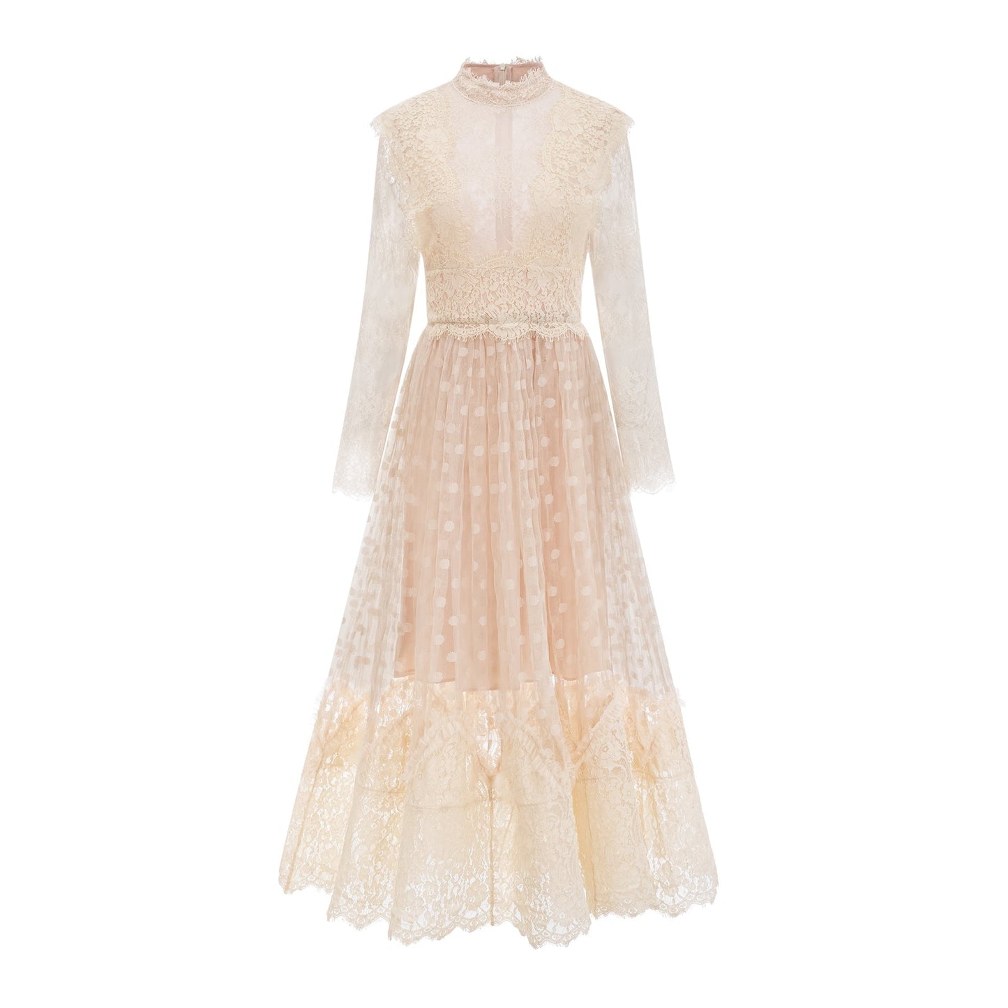 Éliane polkadot laceembroidered midi dress