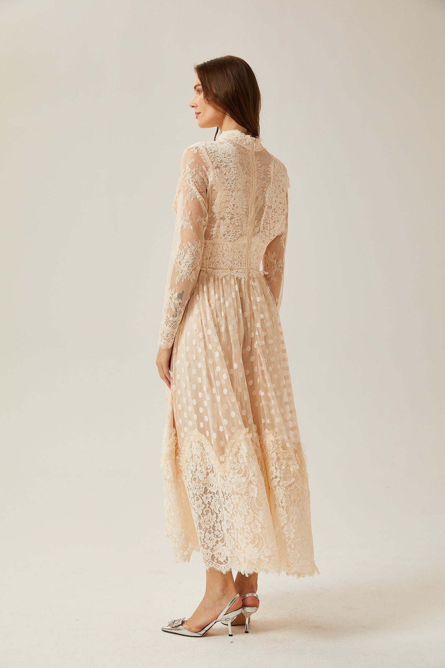 Éliane polkadot laceembroidered midi dress