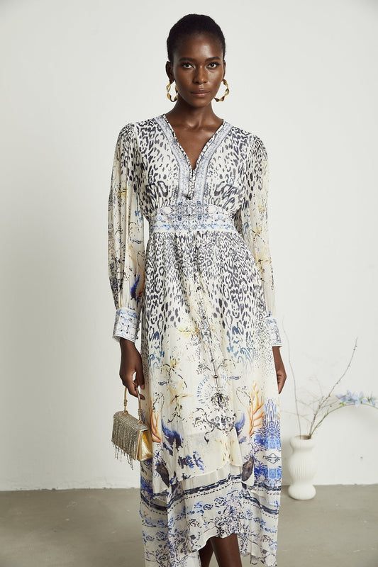 Elida buttonfront ruffled maxi dress