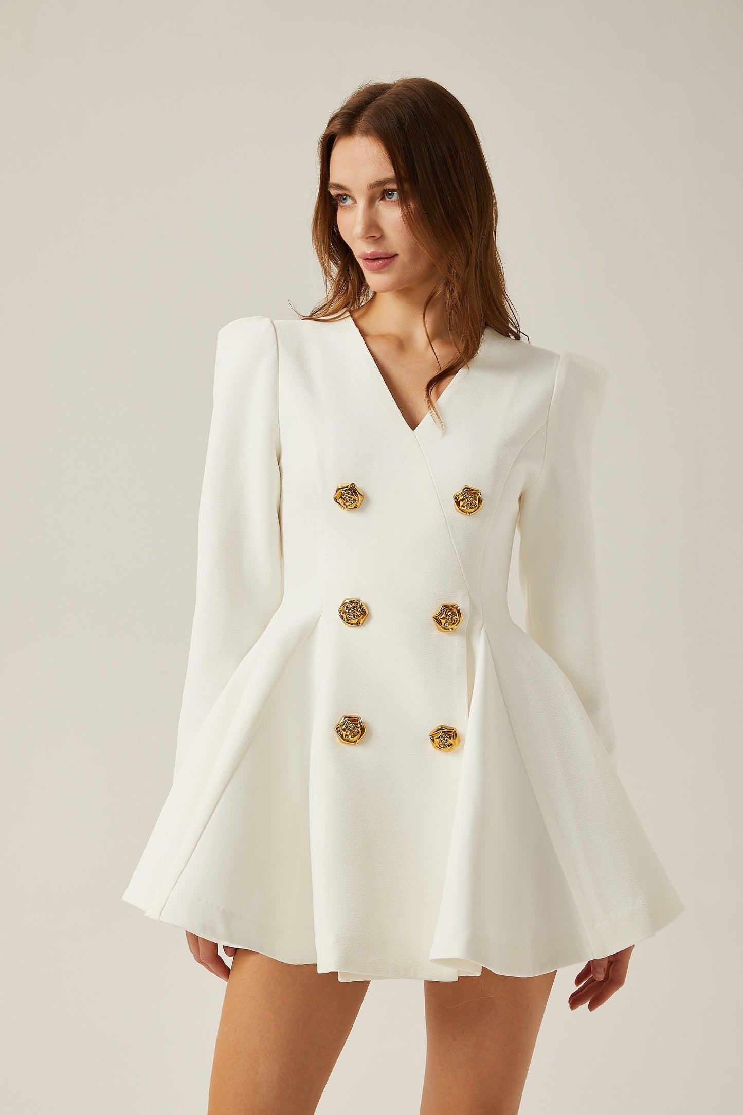 Élise pleated peplumhem blazer dress in White