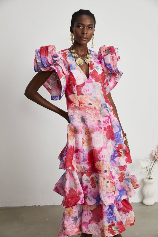 Élodie floralprint ruffled gown