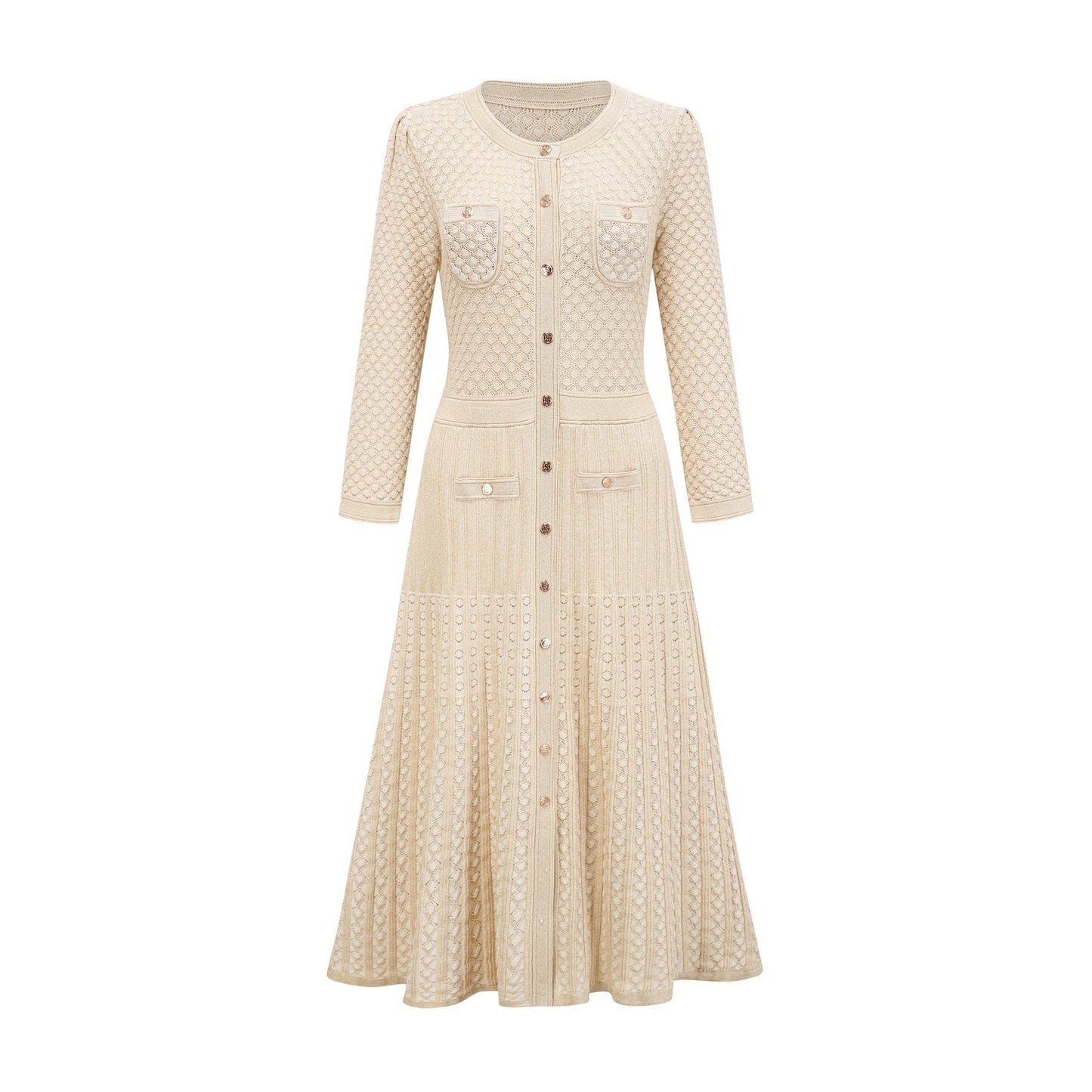 Élodie knitted longsleeve midi dress in Neutrals