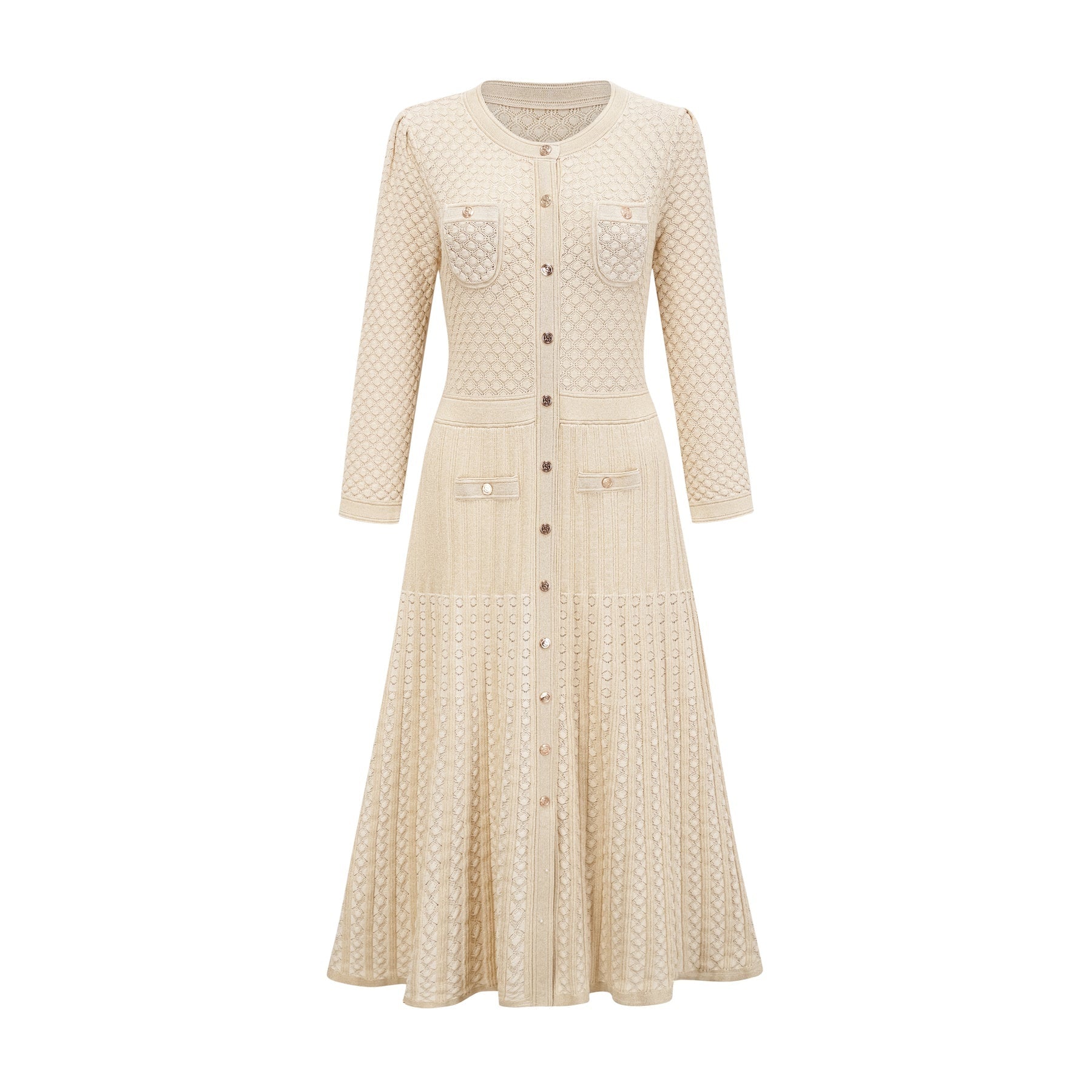 Élodie knitted longsleeve midi dress in Neutrals