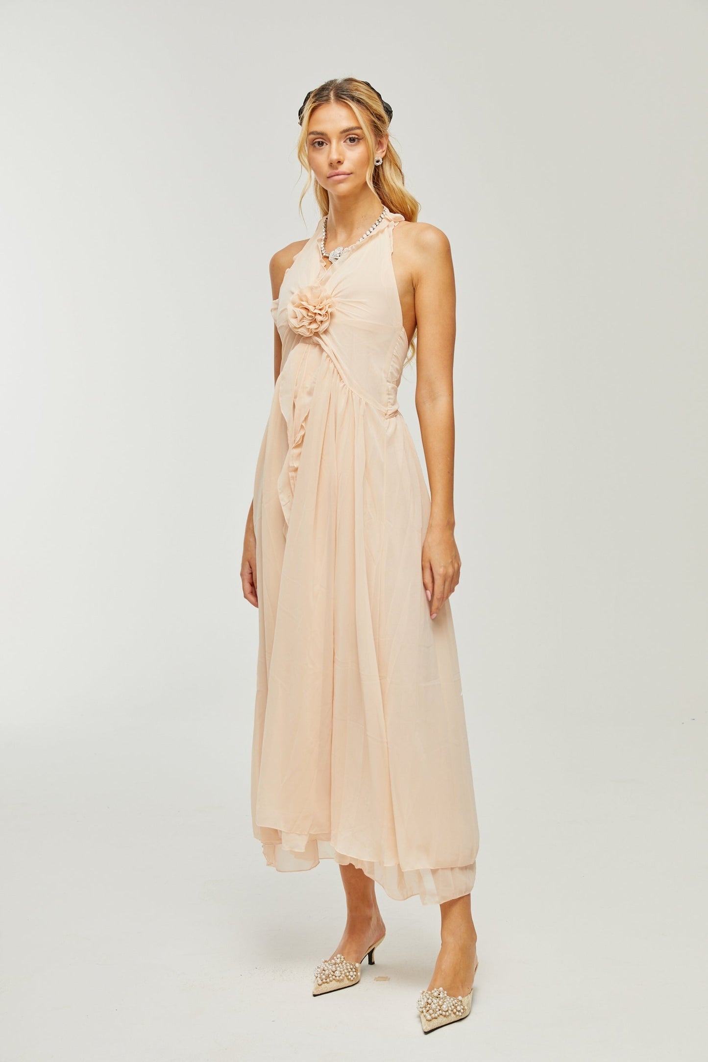 Élodie ruffled fauxflower maxi dress