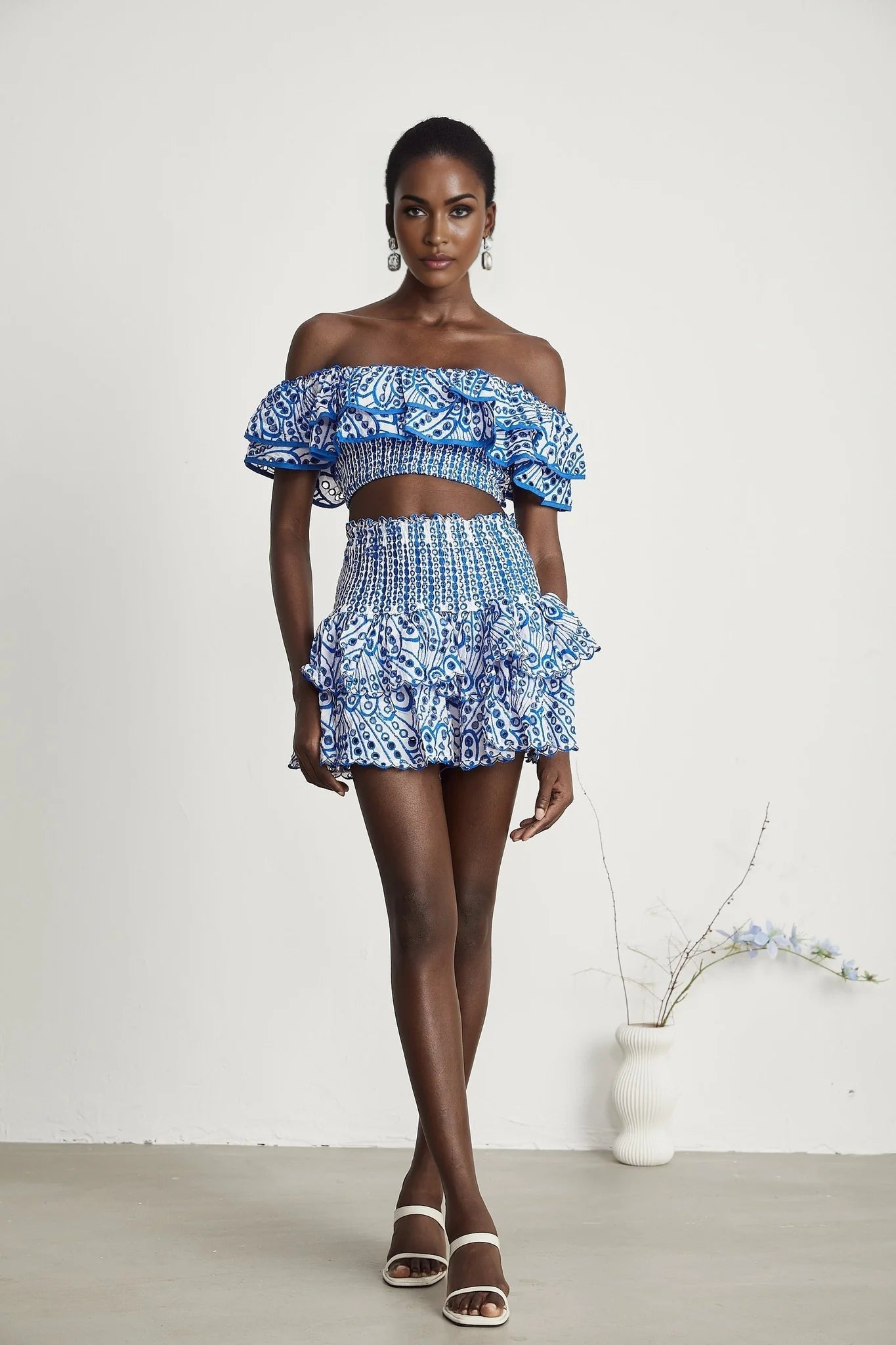 Élodie ruffled patternprint top skirt matching set