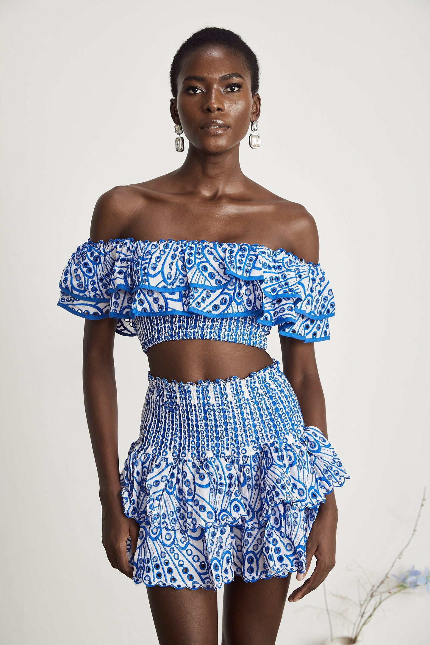 Élodie ruffled patternprint top skirt matching set