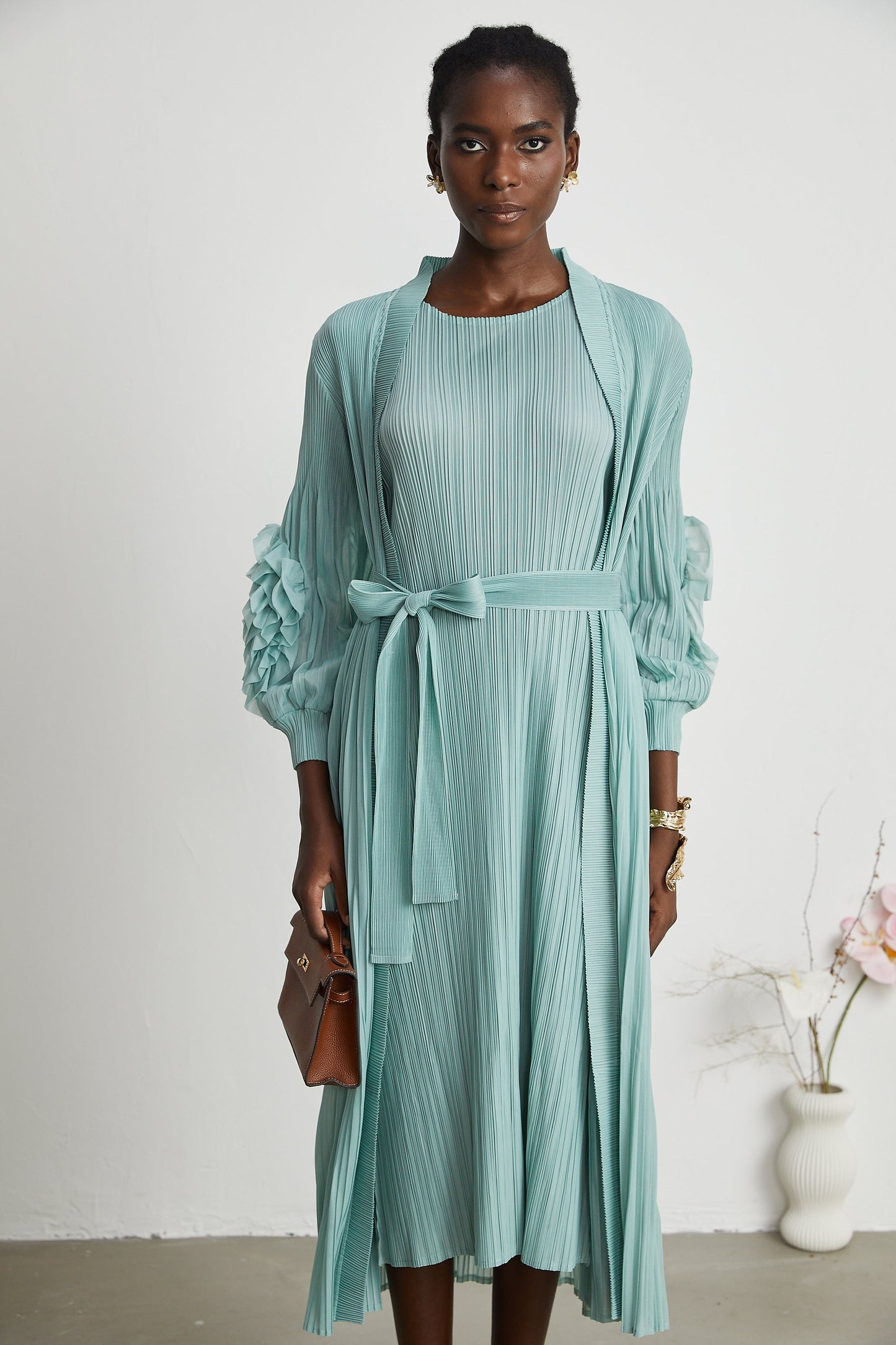 Éloïse fauxflower knitted dress coat matching set