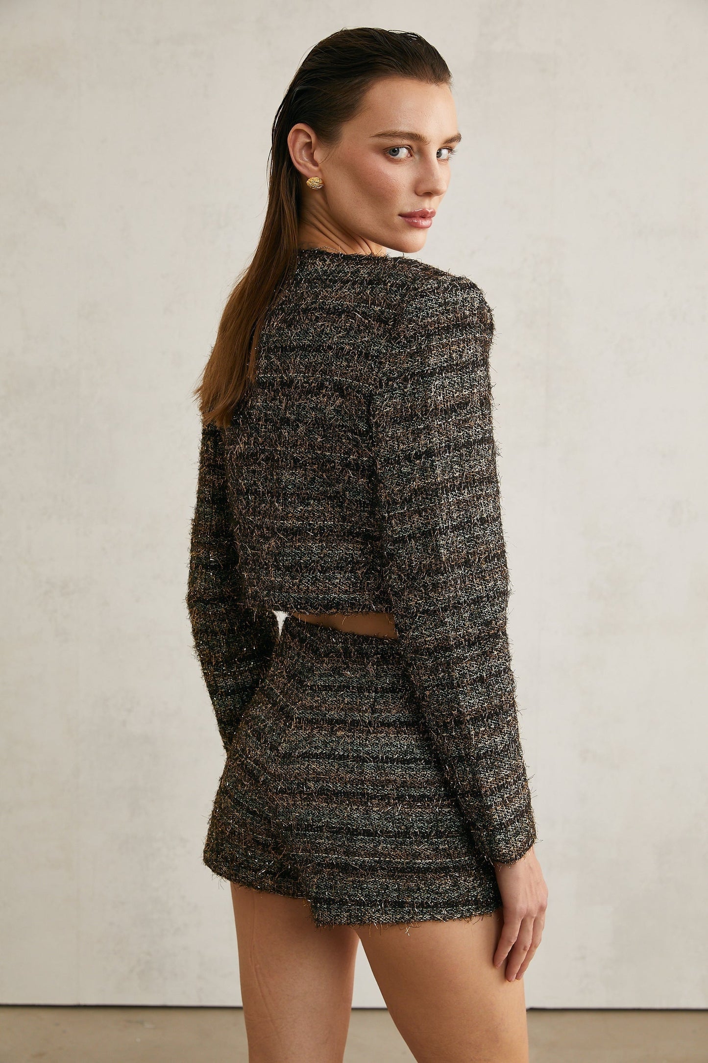 Éloïse metallicthreading cropped jacket