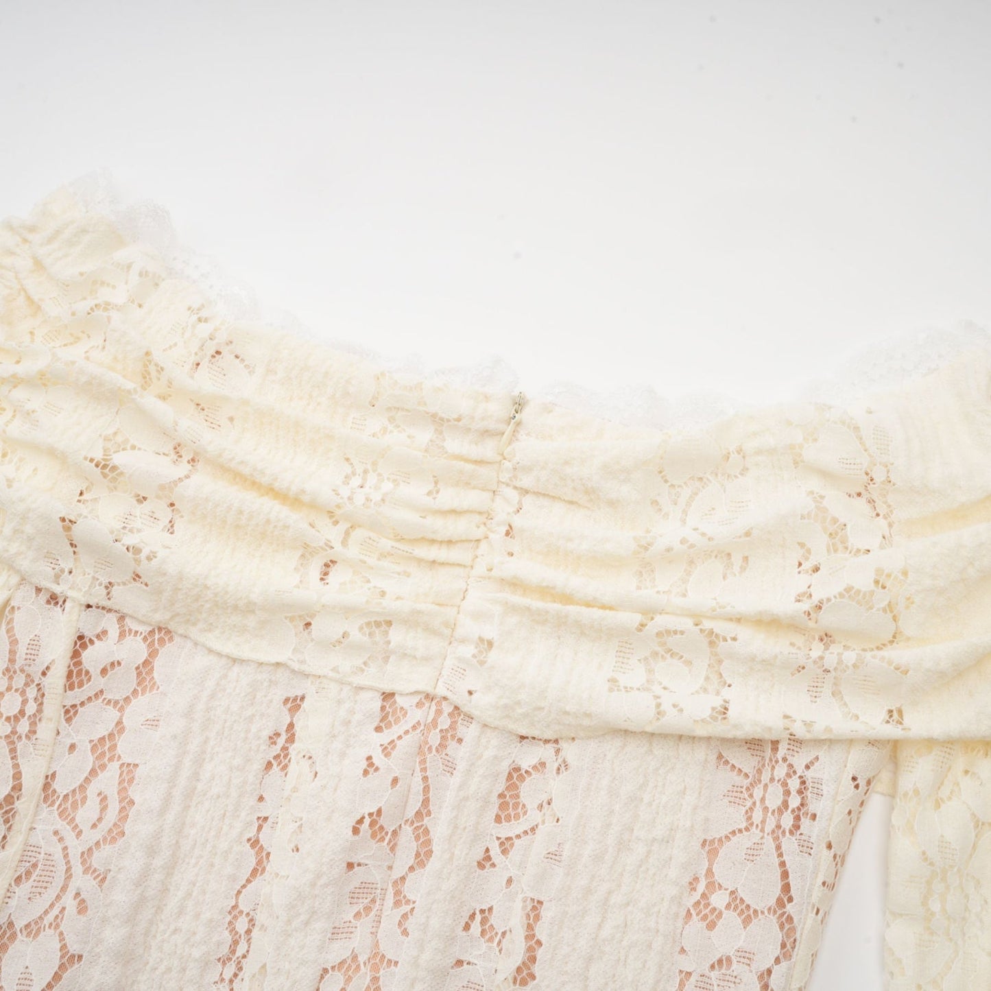 Émeline floral lace flaredcuff mini dress in Neutrals