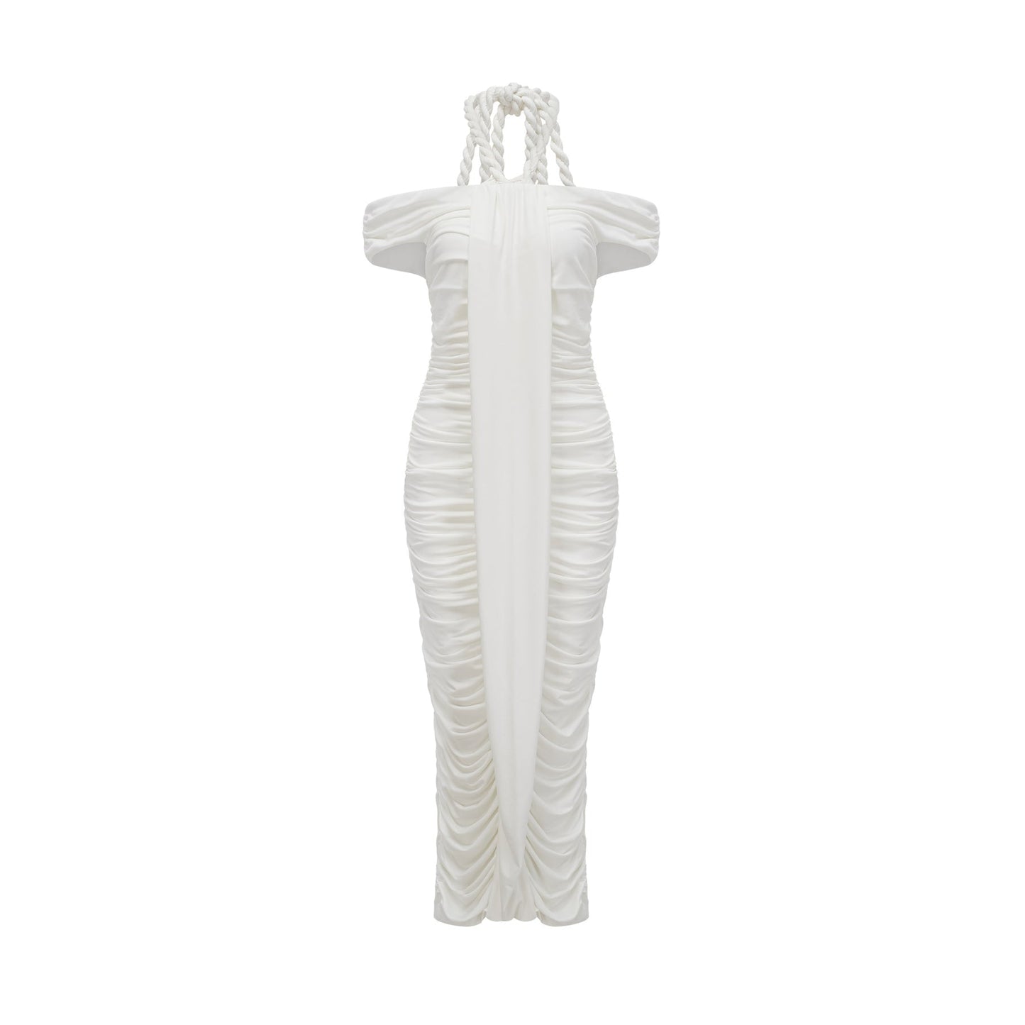 Émeline white braided ropedetail midi dress